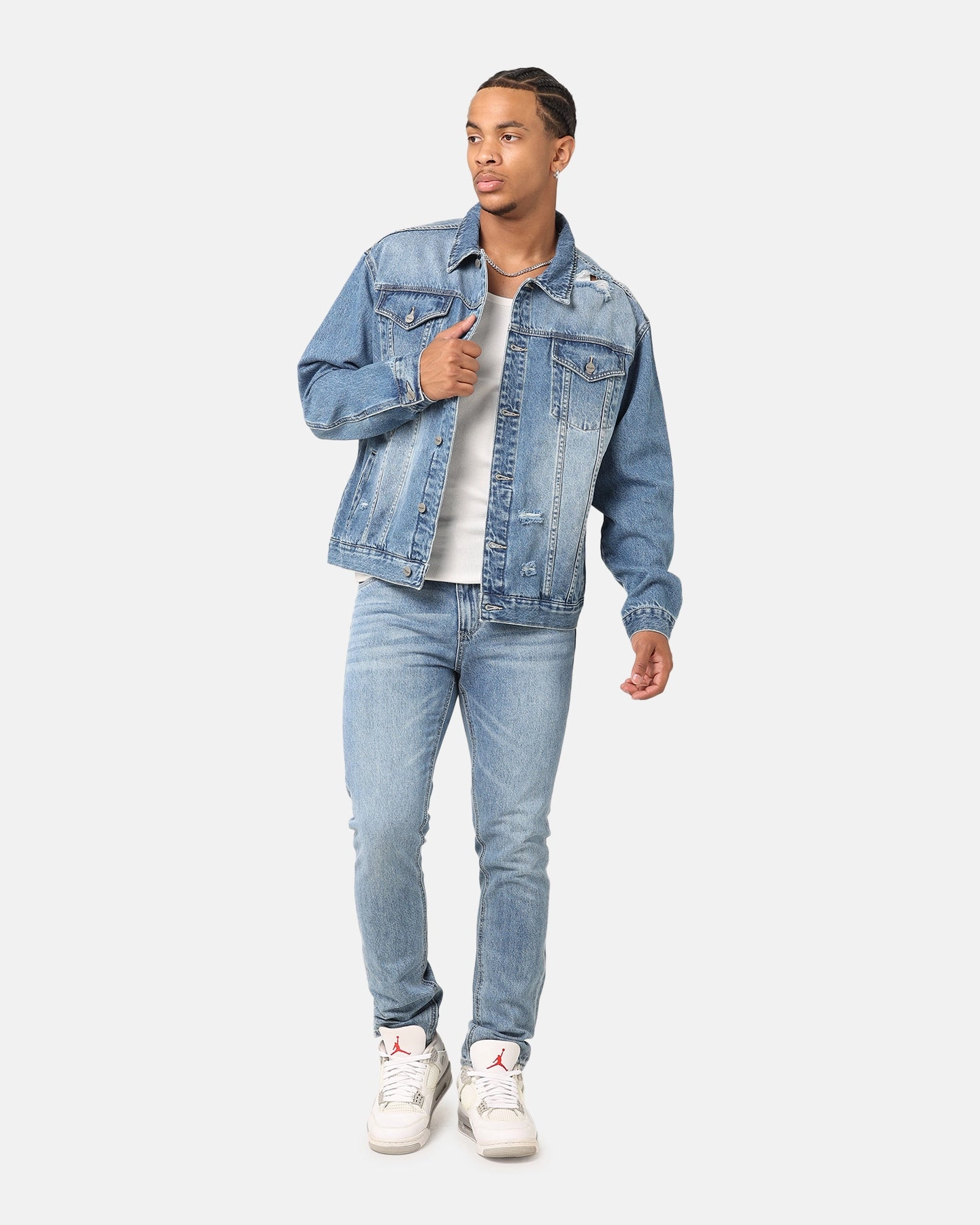 Allow Saint Morta Denim Trucker Jacket Mid Blue Denim