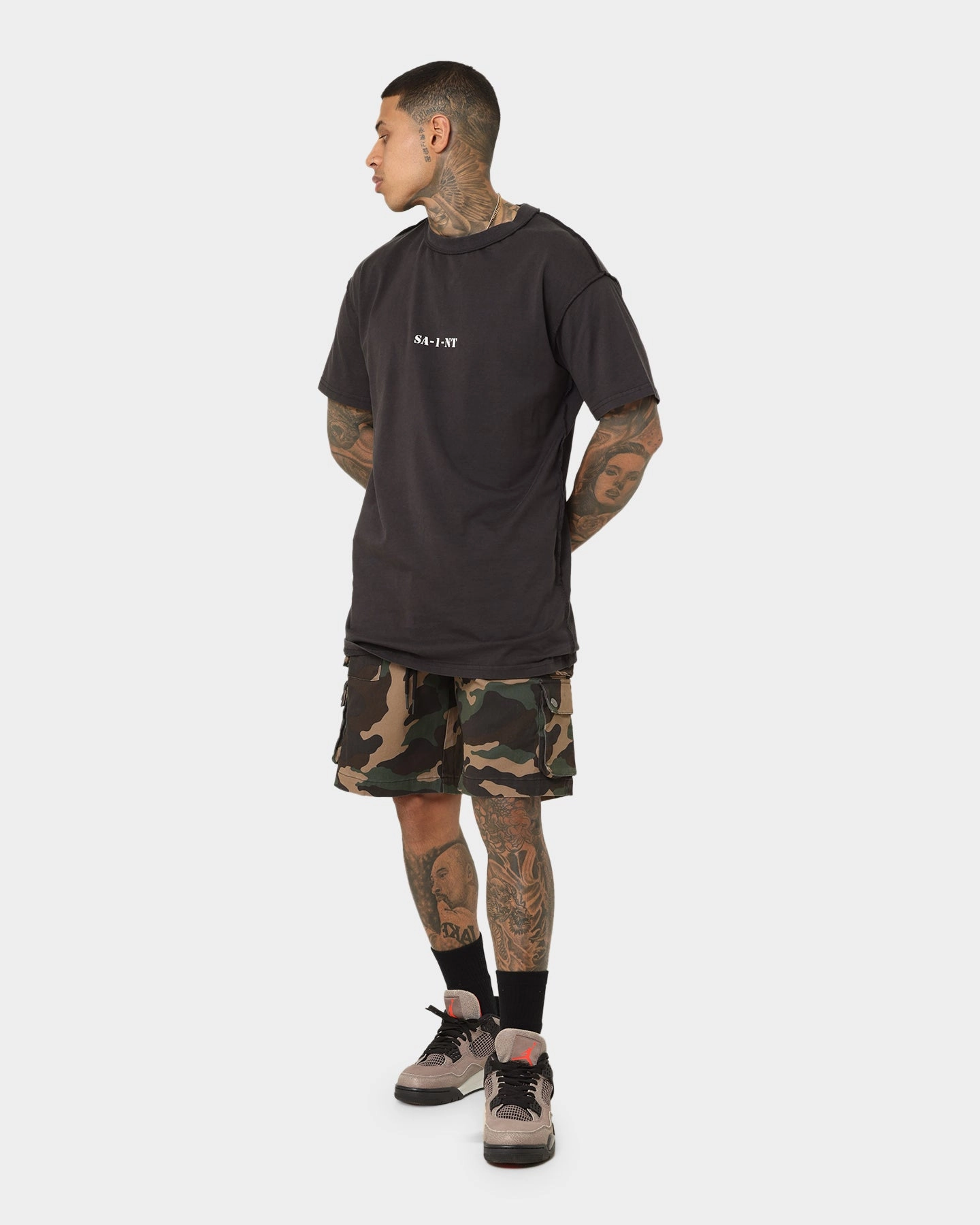 Saint Morta Desolation Cargo Shorts Woodland Camo neon colors cool tones