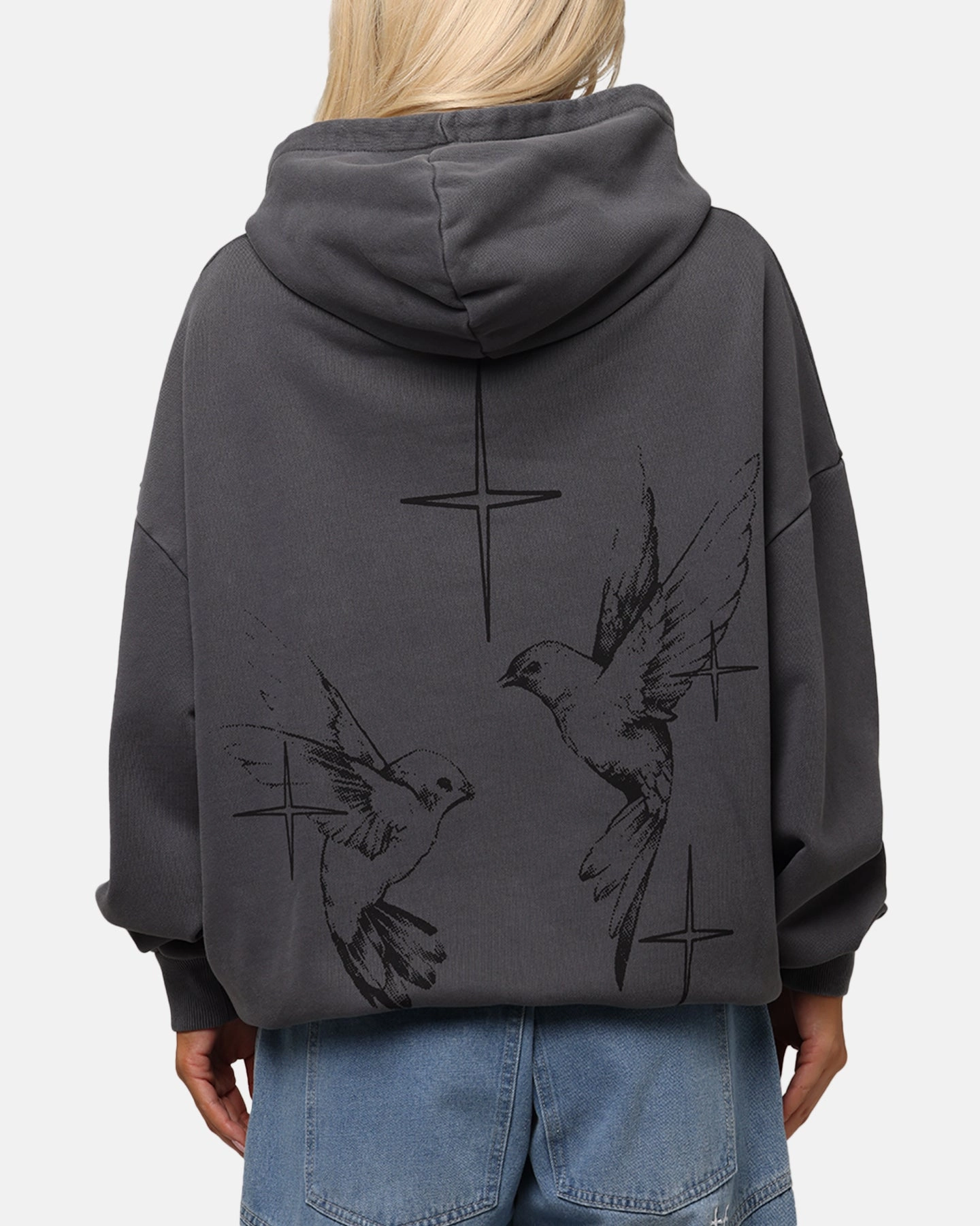 Saint Morta Destiny Rising Boxy Hoodie Washed Black Budget - friendly Wrinkle Resistant Material