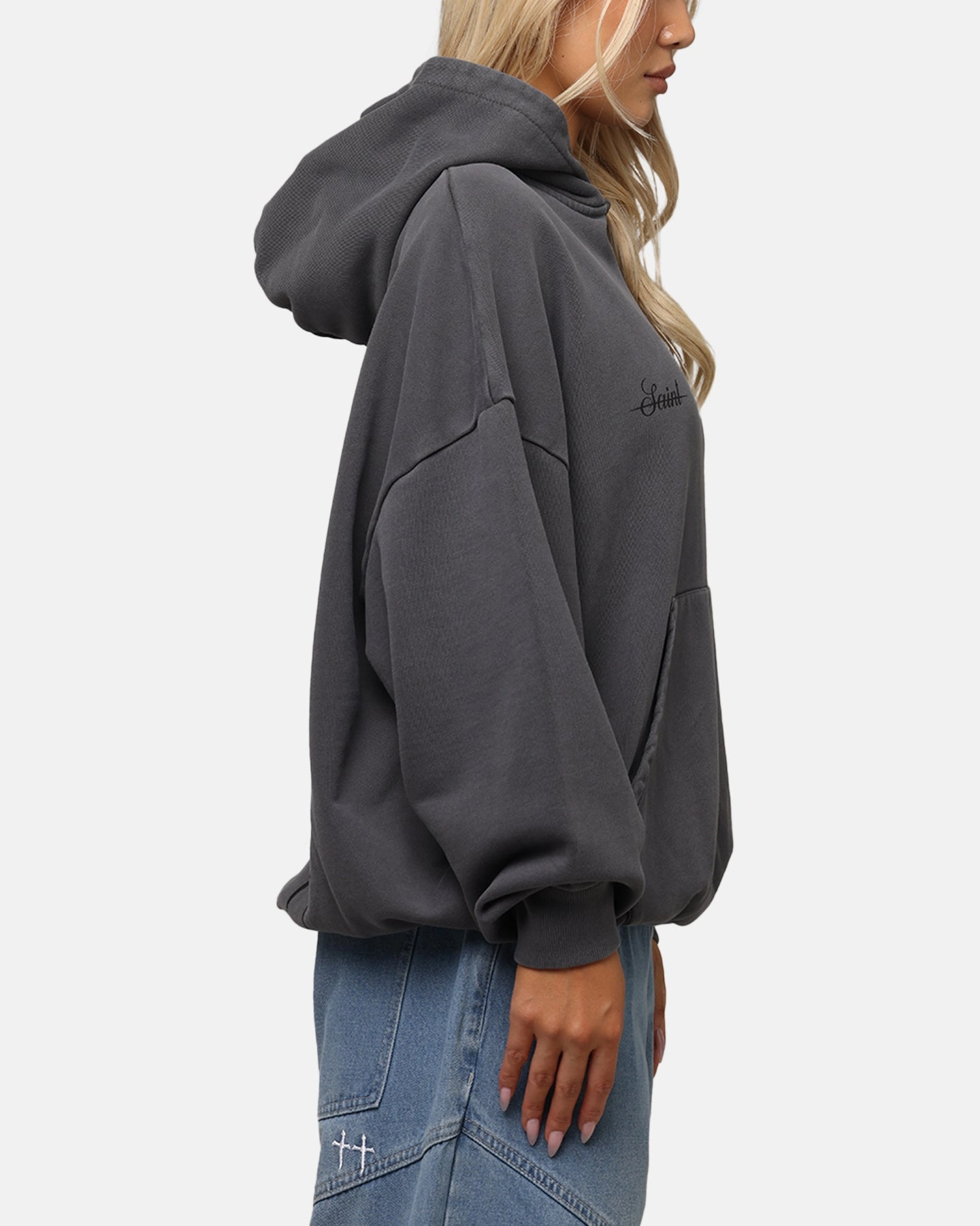 Saint Morta Destiny Rising Boxy Hoodie Washed Black Effortless Wear Light Reflective Trims