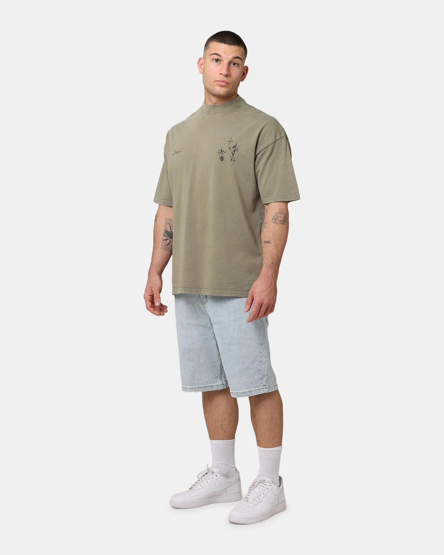 Saint Morta Destiny Rising Mock Neck T-Shirt Vintage Khaki Comfortable And Trendy Seasonal Staple