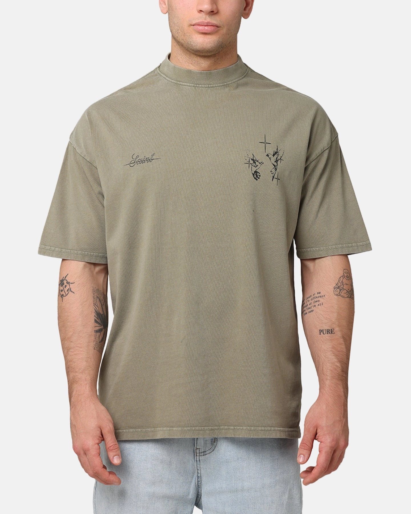 Saint Morta Destiny Rising Mock Neck T-Shirt Vintage Khaki All-Season Comfort Wear