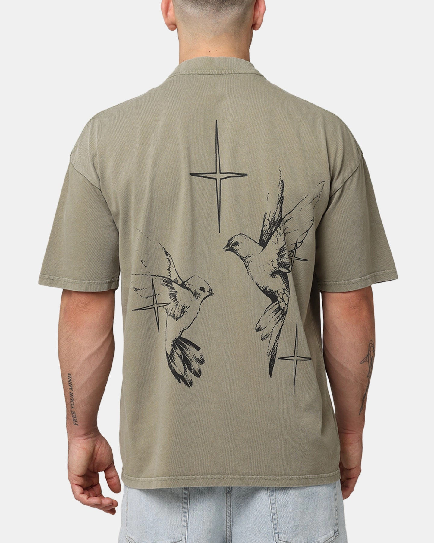 Saint Morta Destiny Rising Mock Neck T-Shirt Vintage Khaki Pre Shrunk Fabric