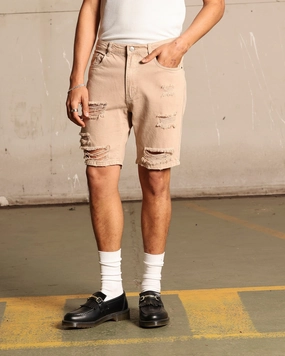 Saint Morta Destroyer Distressed Shorts Bone Simple Vibe