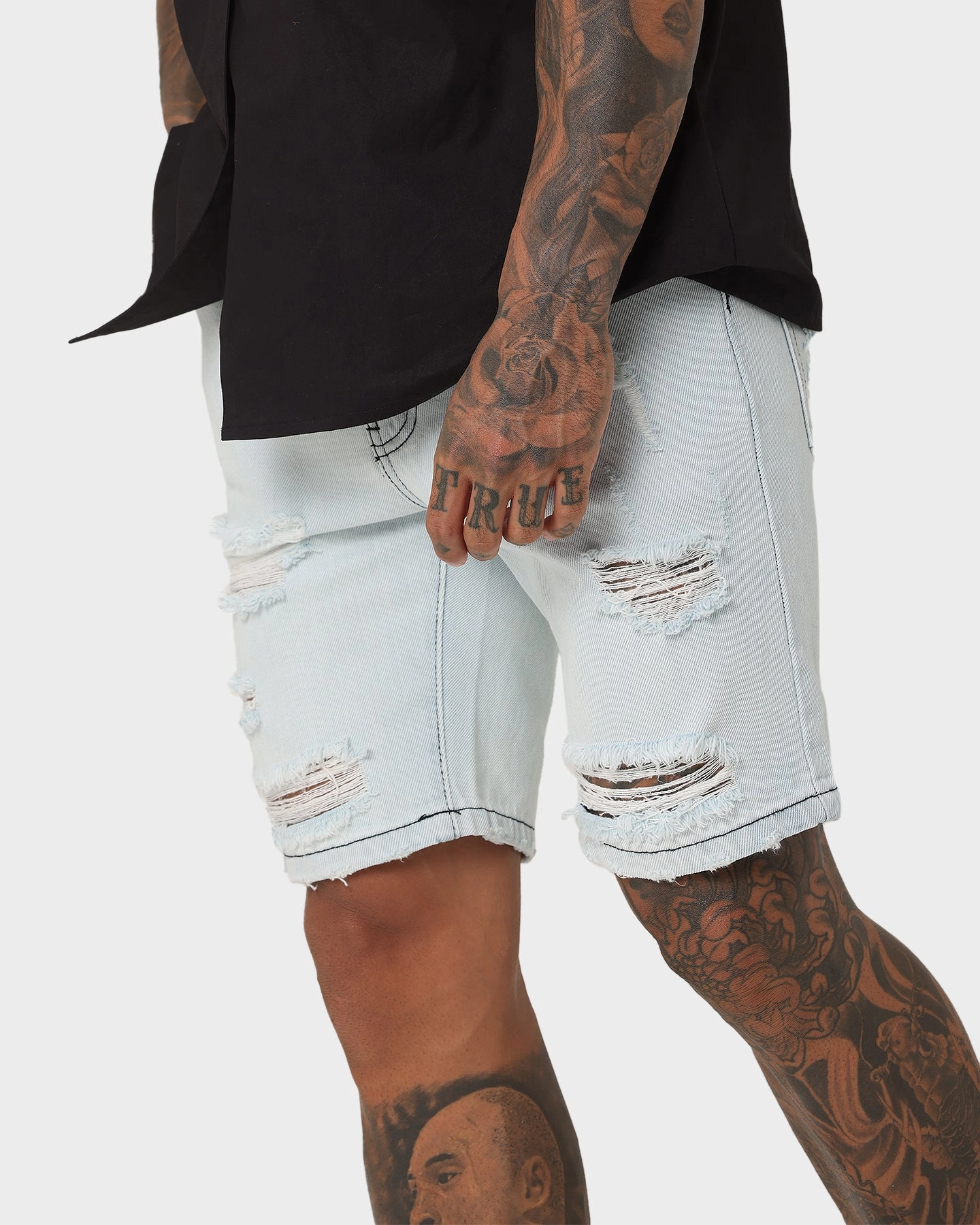 Saint Morta Destroyer Distressed Shorts Ice Blue Thermoregulating Fabric