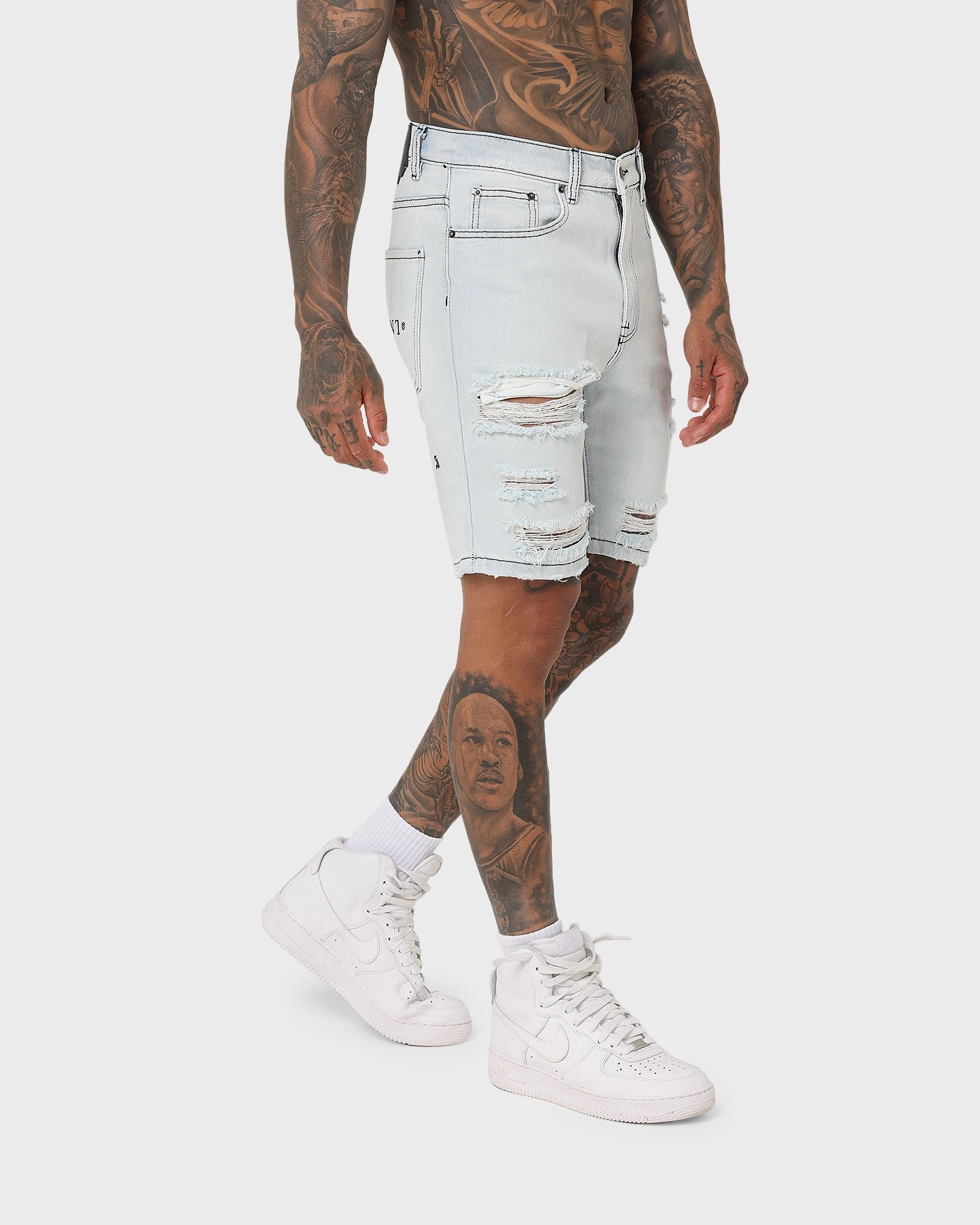 GussetDesign water sports use Saint Morta Destroyer Distressed Shorts Ice Blue