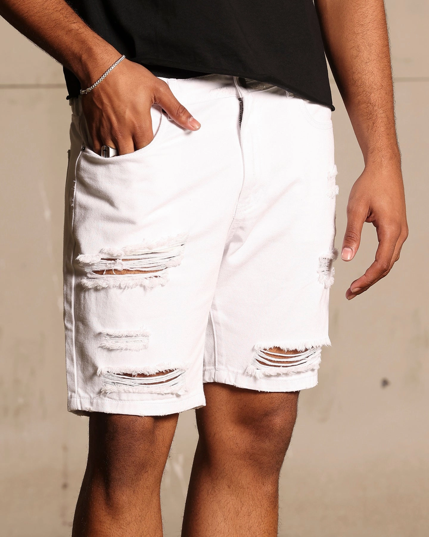 Saint Morta Destroyer Distressed Shorts White One-of-a-kind