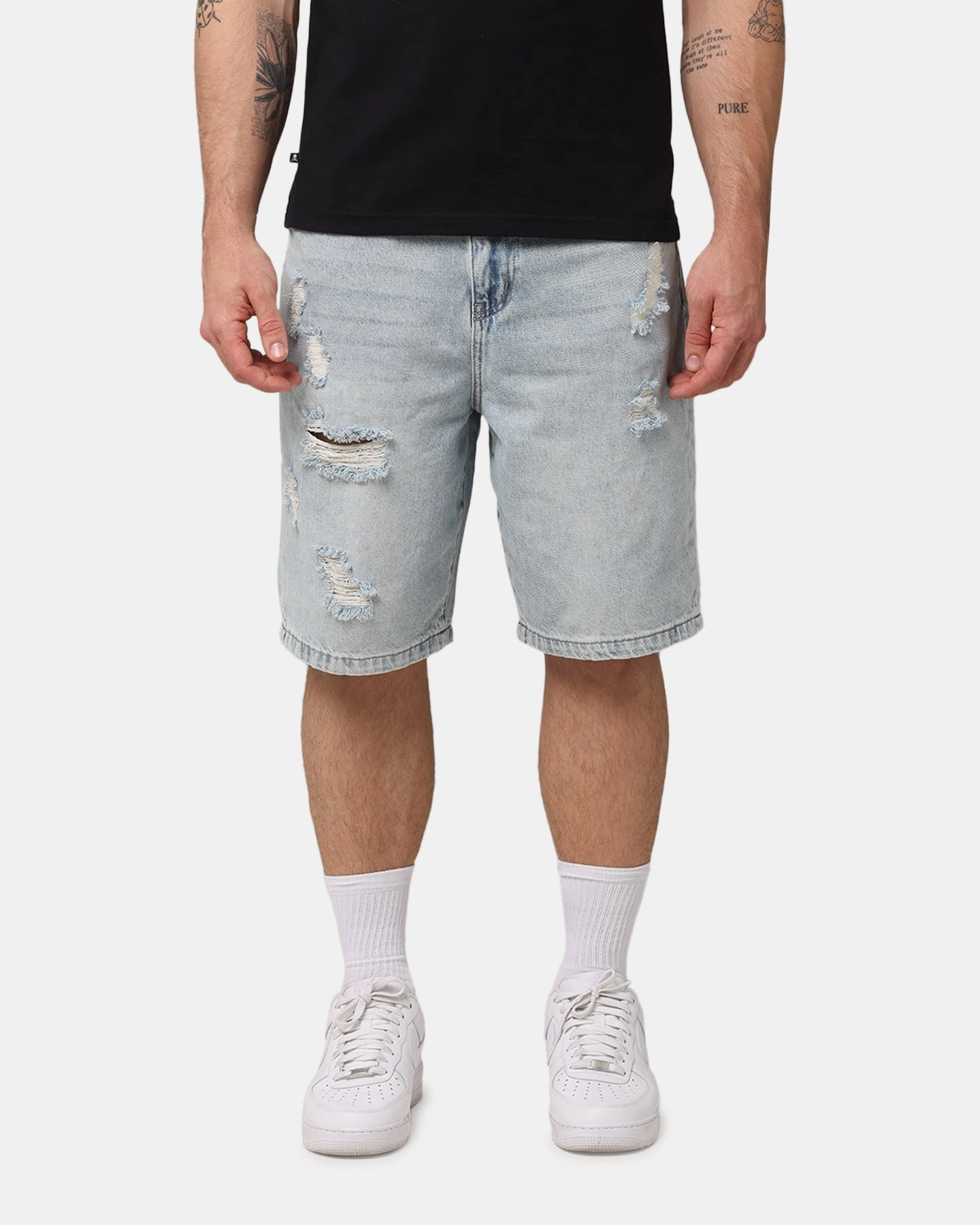 Saint Morta Disrupt Denim Shorts Light Blue Denim Travel Fit soccer uniform
