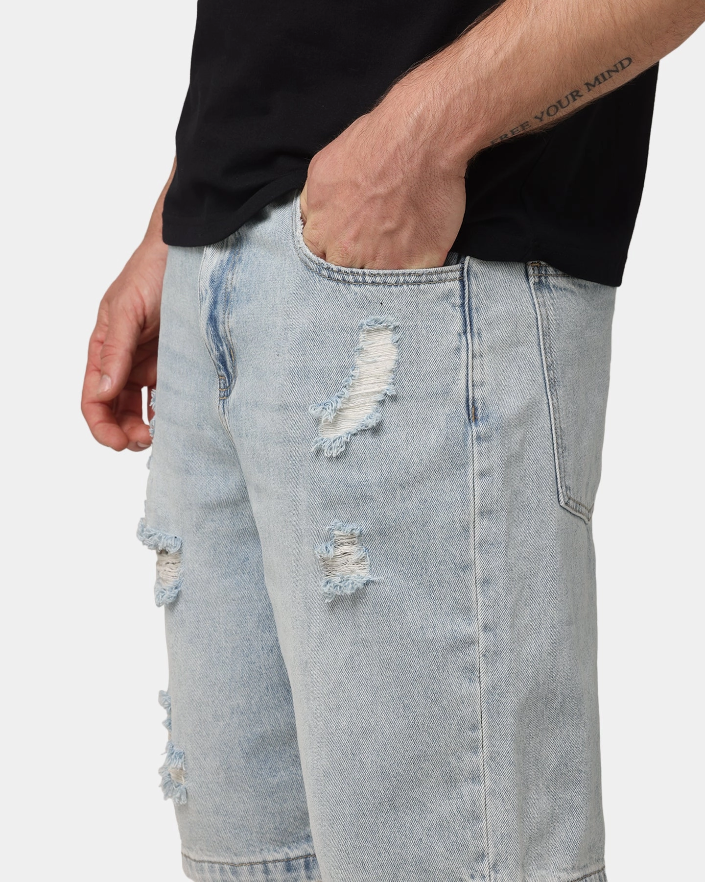 home renovation Lightweight Construction Saint Morta Disrupt Denim Shorts Light Blue Denim