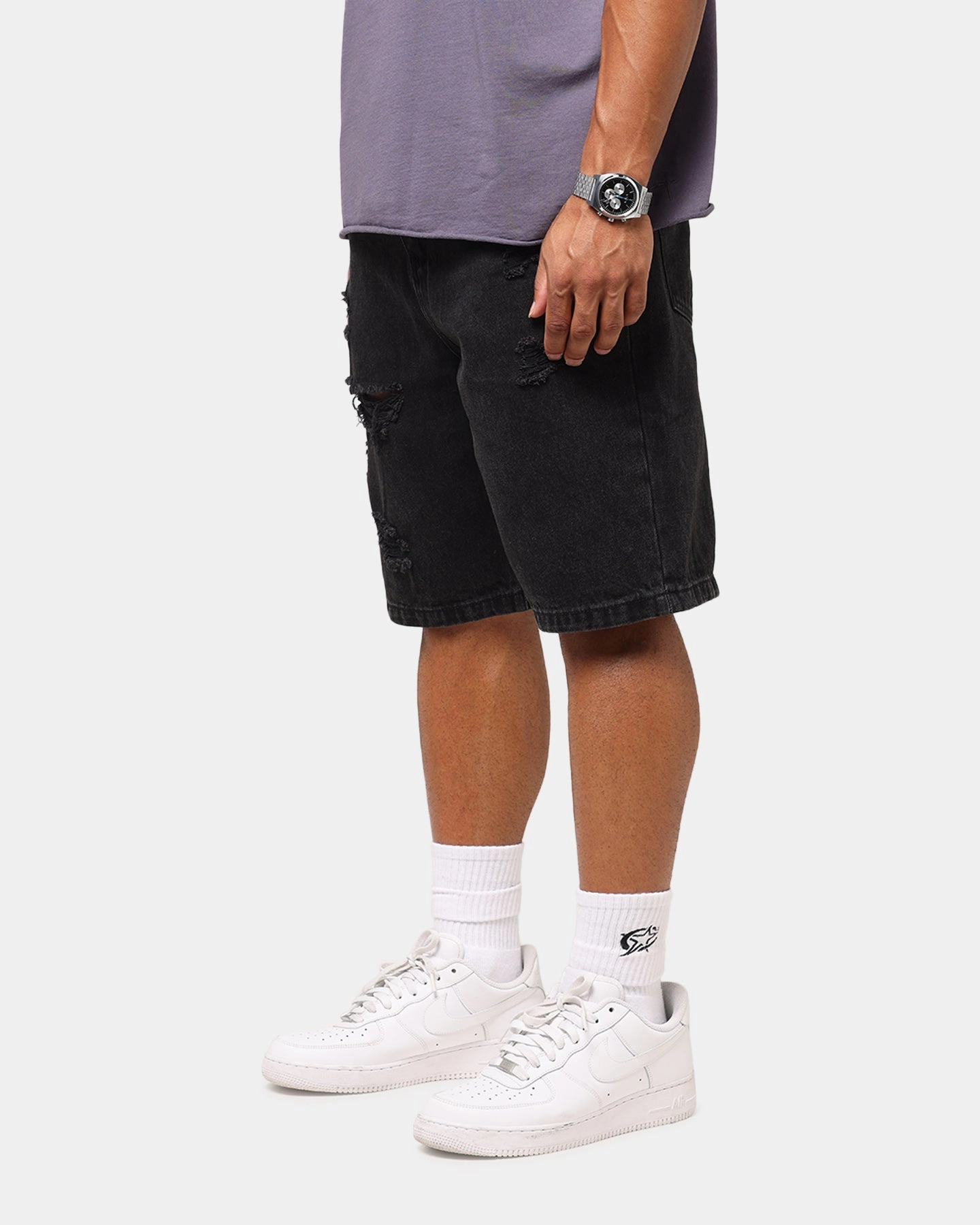 sports industry Saint Morta Disrupt Denim Shorts Washed Black