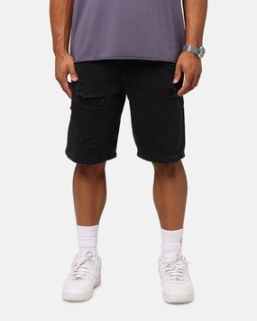 Durable Hem Finishing Saint Morta Disrupt Denim Shorts Washed Black