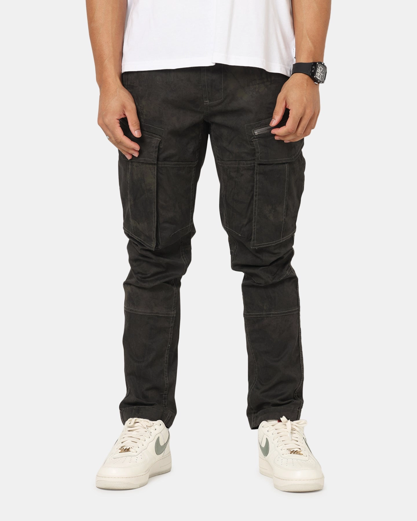 Saint Morta Distressed Cargo Pants Black Flattering Design Wear