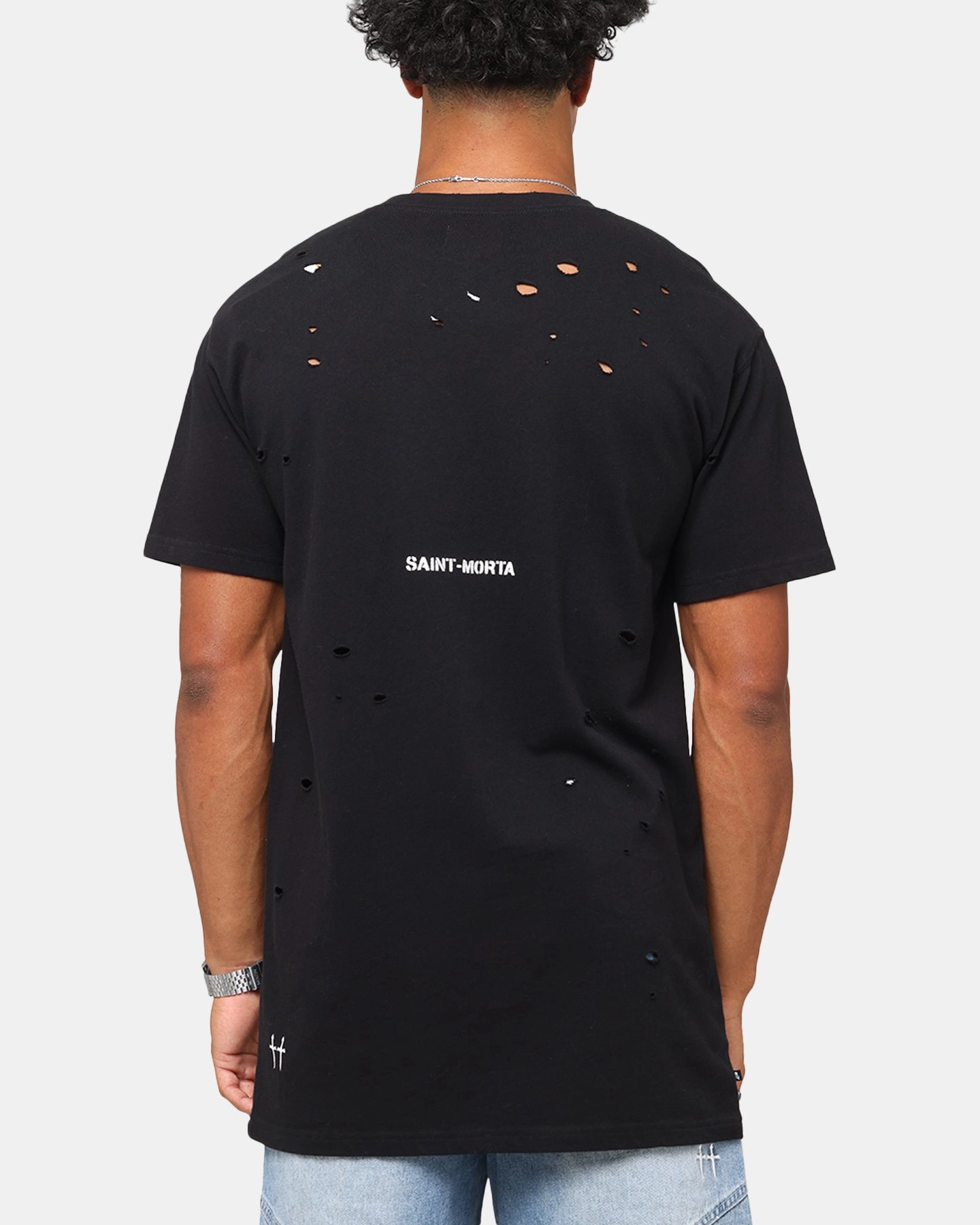 Saint Morta Distressed Lafayette T-Shirt Black in demand Breathable mesh lining