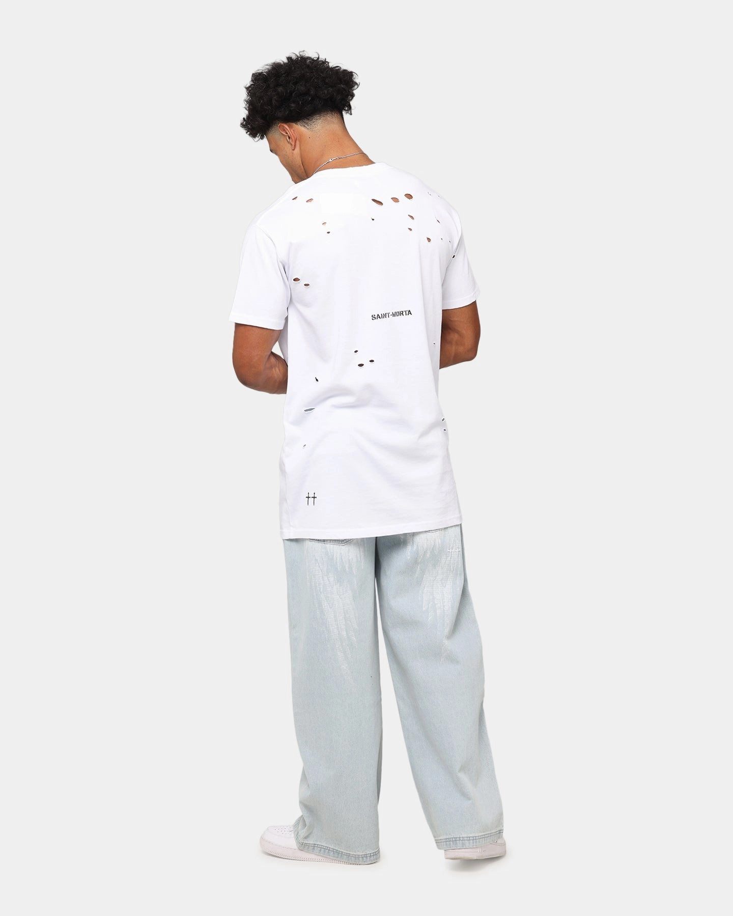 Saint Morta Distressed Lafayette T-Shirt White Casual Fashion Travel Trend Look