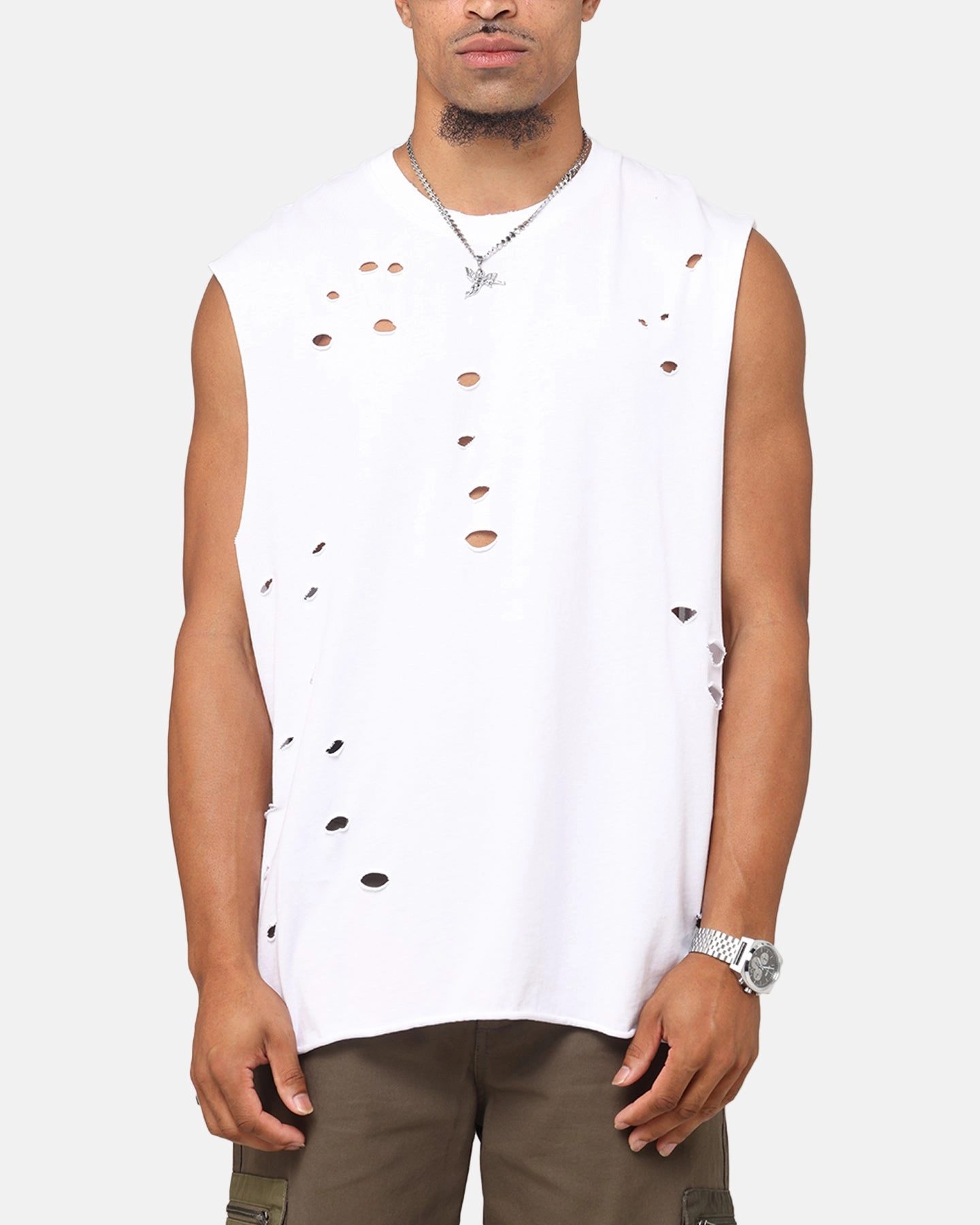 Saint Morta Distressed Oversized Muscle T-Shirt White Bold Design Regular fit normality