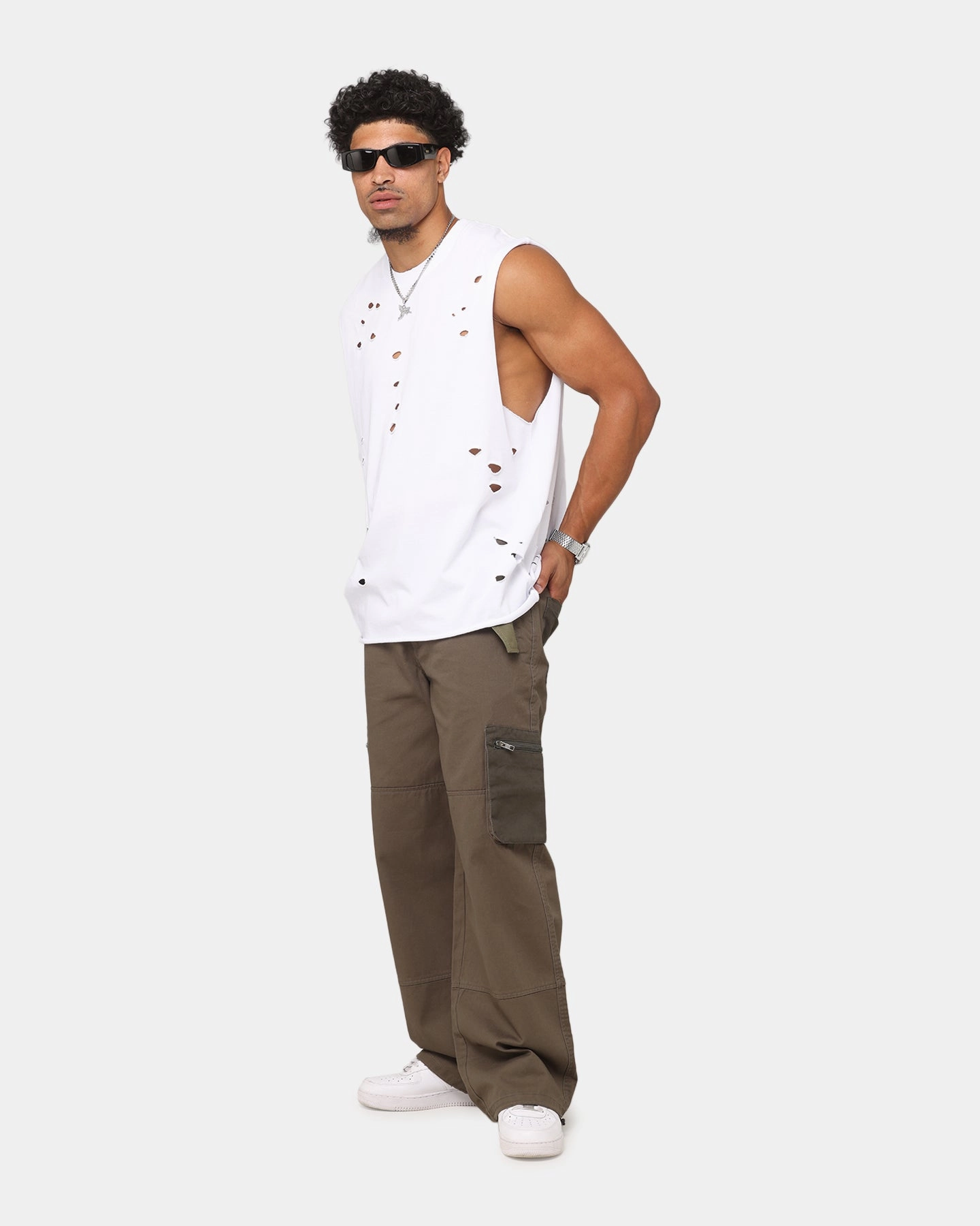 Saint Morta Distressed Oversized Muscle T-Shirt White Casual Everyday