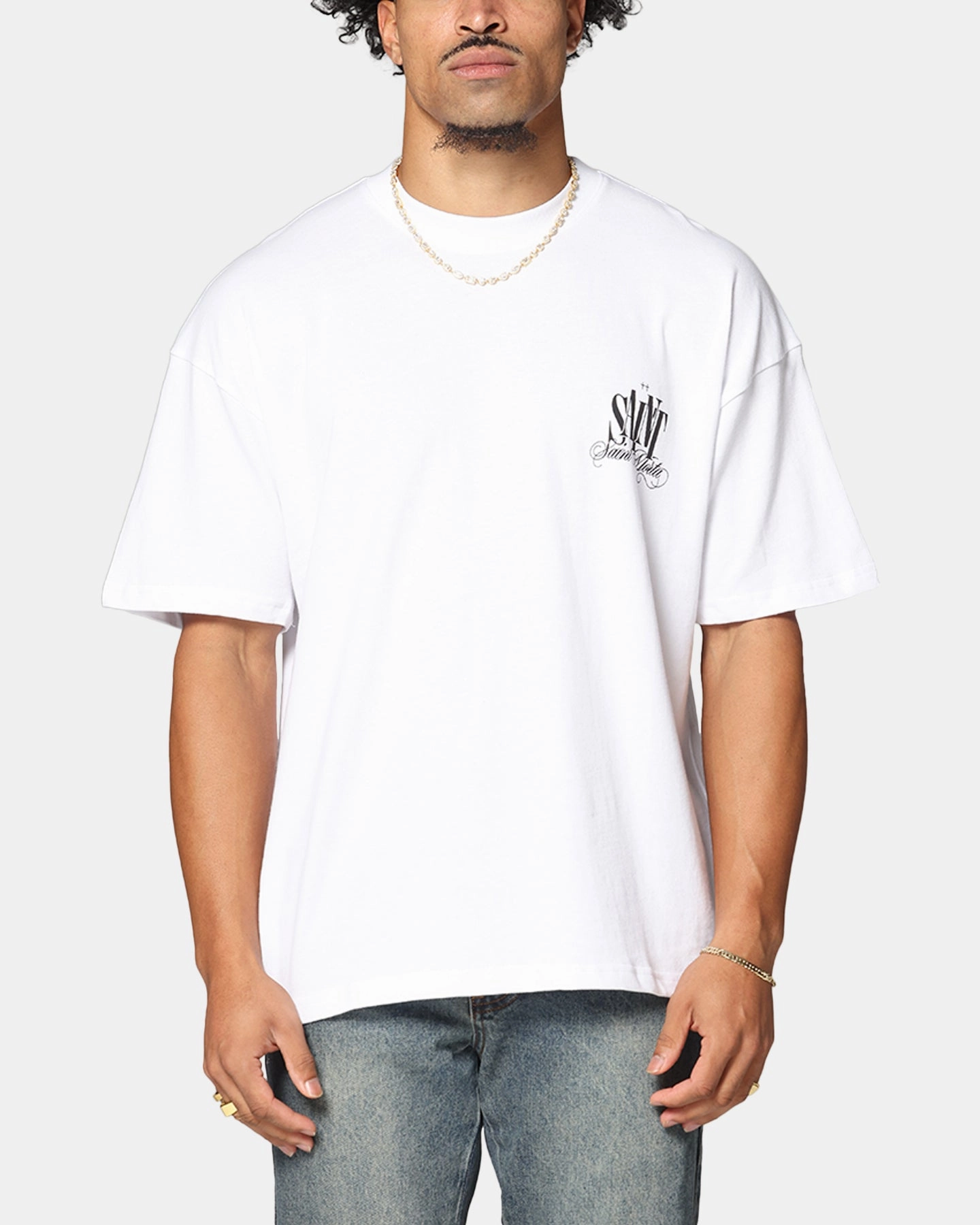 Sweat Absorbent Workout Saint Morta Dover Drop Shoulder T-Shirt White