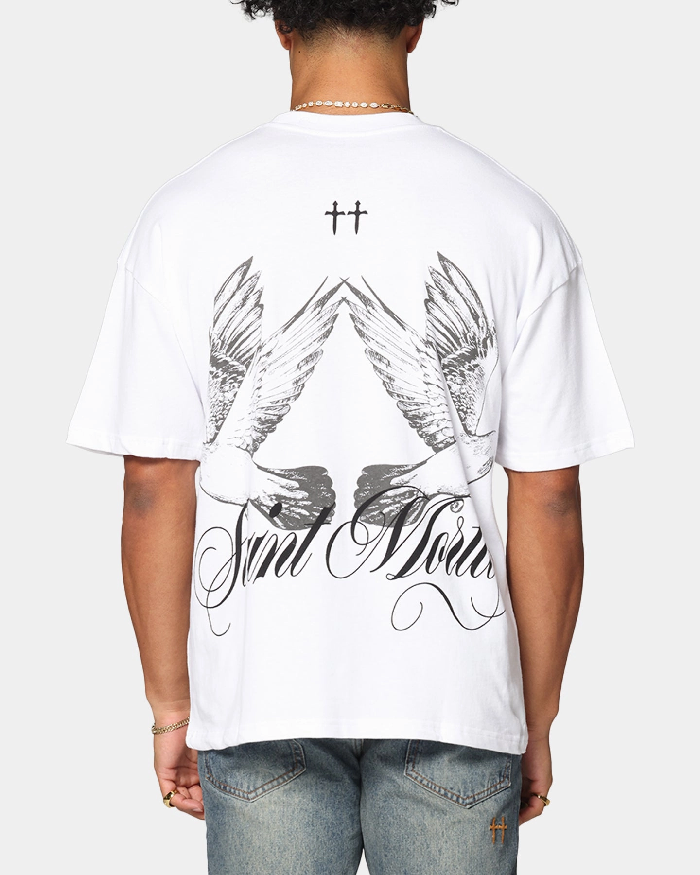 Layered Look Saint Morta Dover Drop Shoulder T-Shirt White