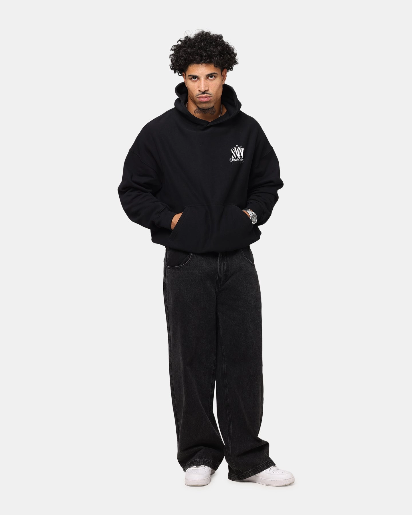 Saint Morta Doves Boxy Hoodie Black Active Movement