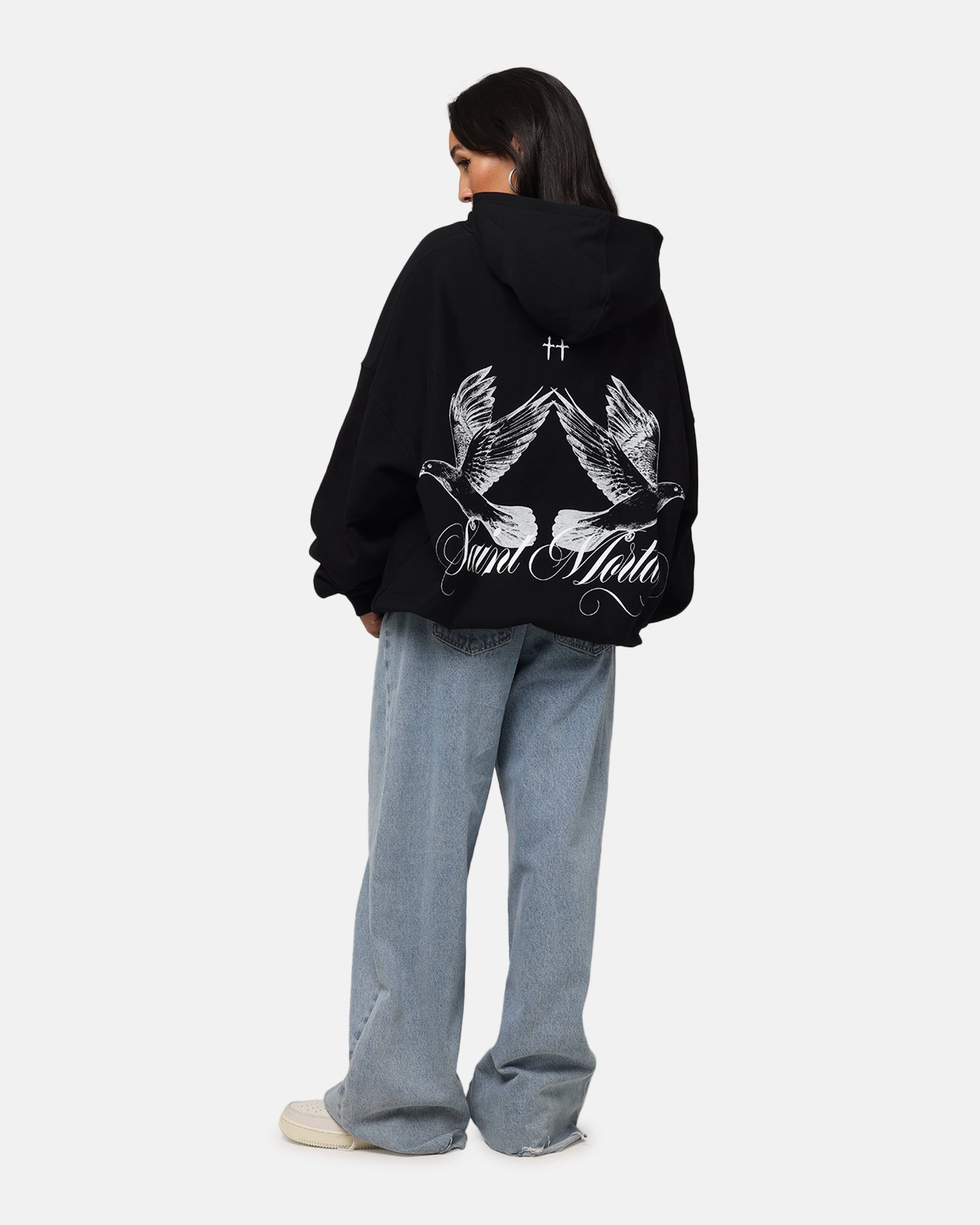 Reinforced Stitching Saint Morta Doves Boxy Hoodie Black