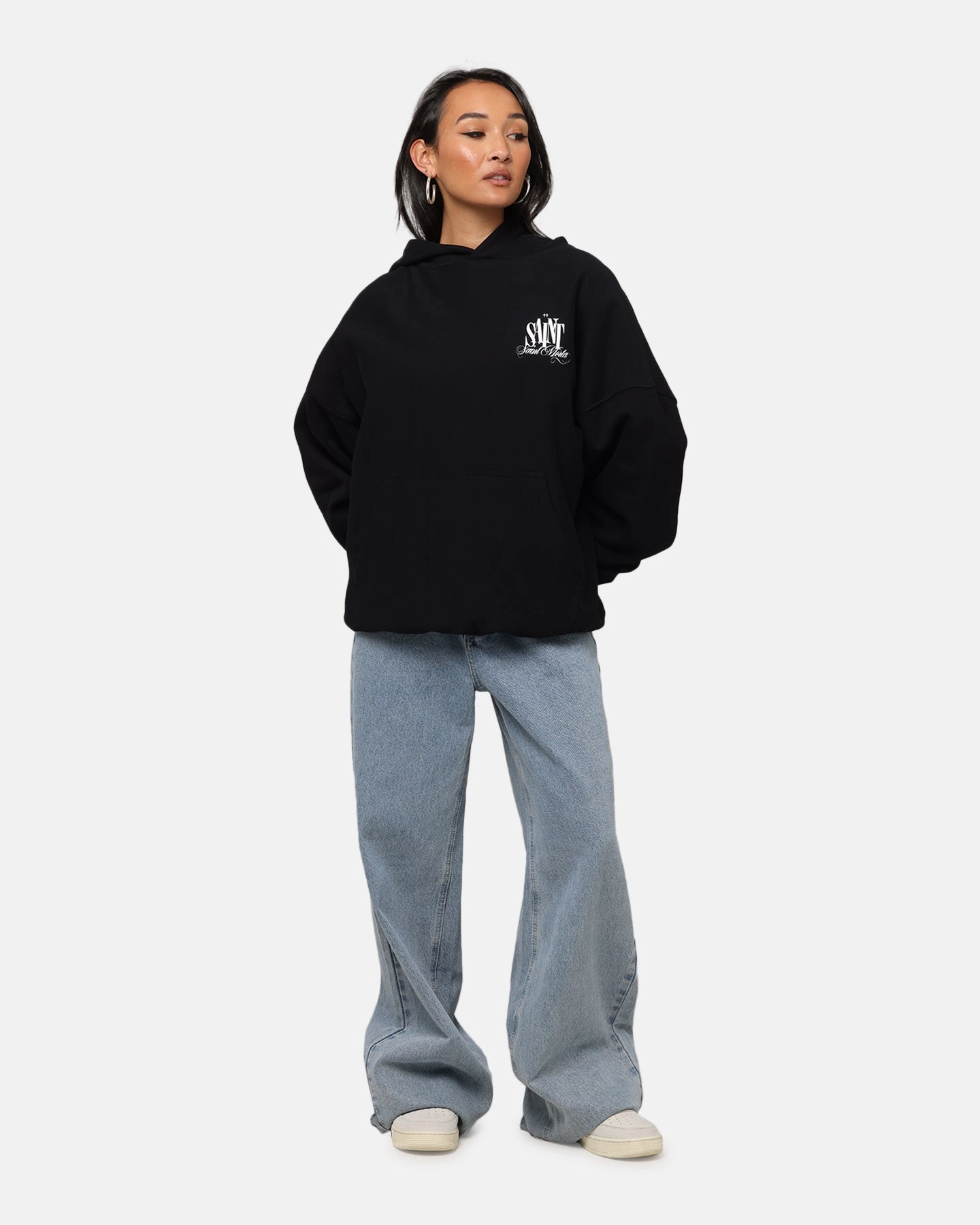 Cool Climate Saint Morta Doves Boxy Hoodie Black