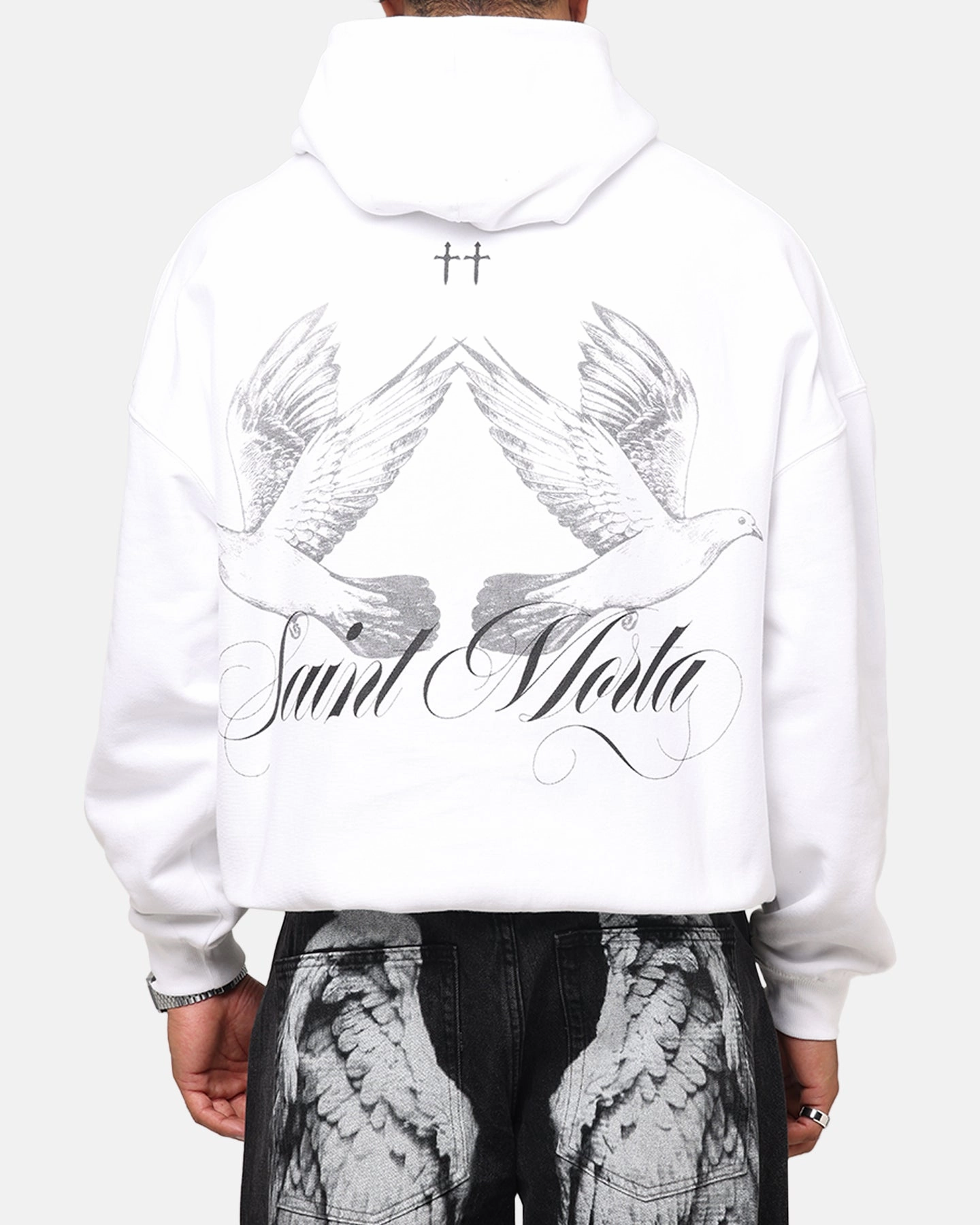Chafe Resistant Fabric Saint Morta Doves Boxy Hoodie White