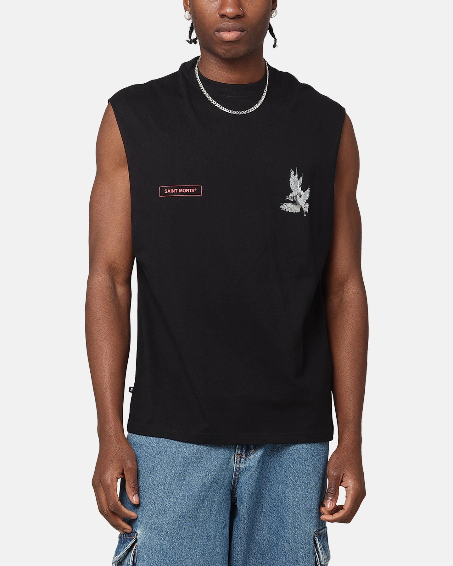 Saint Morta Doves Oversized Muscle T-Shirt Black Classic timelessness