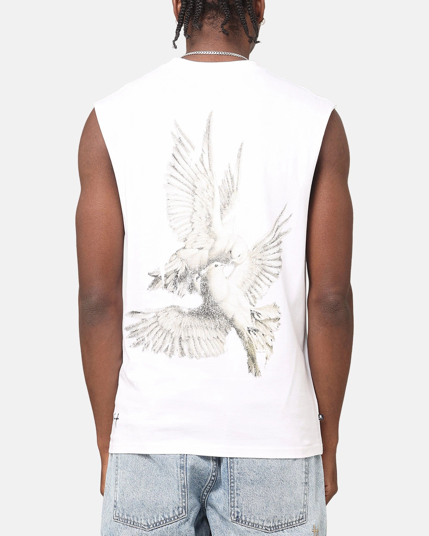 Saint Morta Doves Oversized Muscle T-Shirt White FadeResistant Coating Streetwear Style