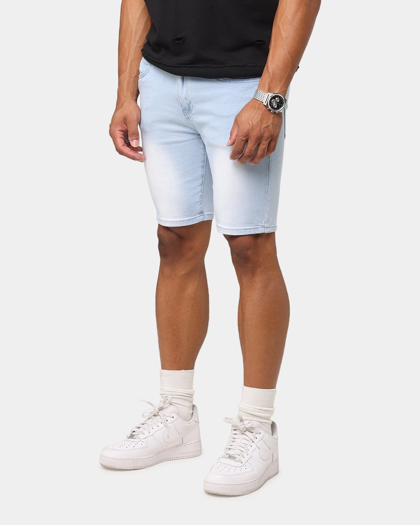 Skinny Fit soft fit Saint Morta Dynasty Denim Shorts Pale Blue