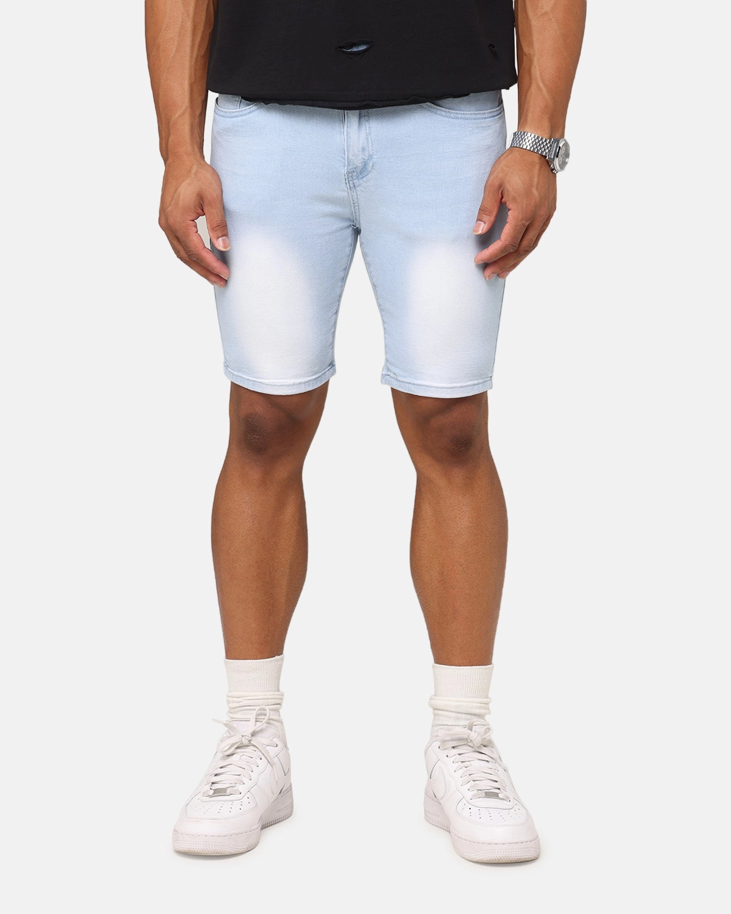 Camouflage Style Stretch waistband Saint Morta Dynasty Denim Shorts Pale Blue