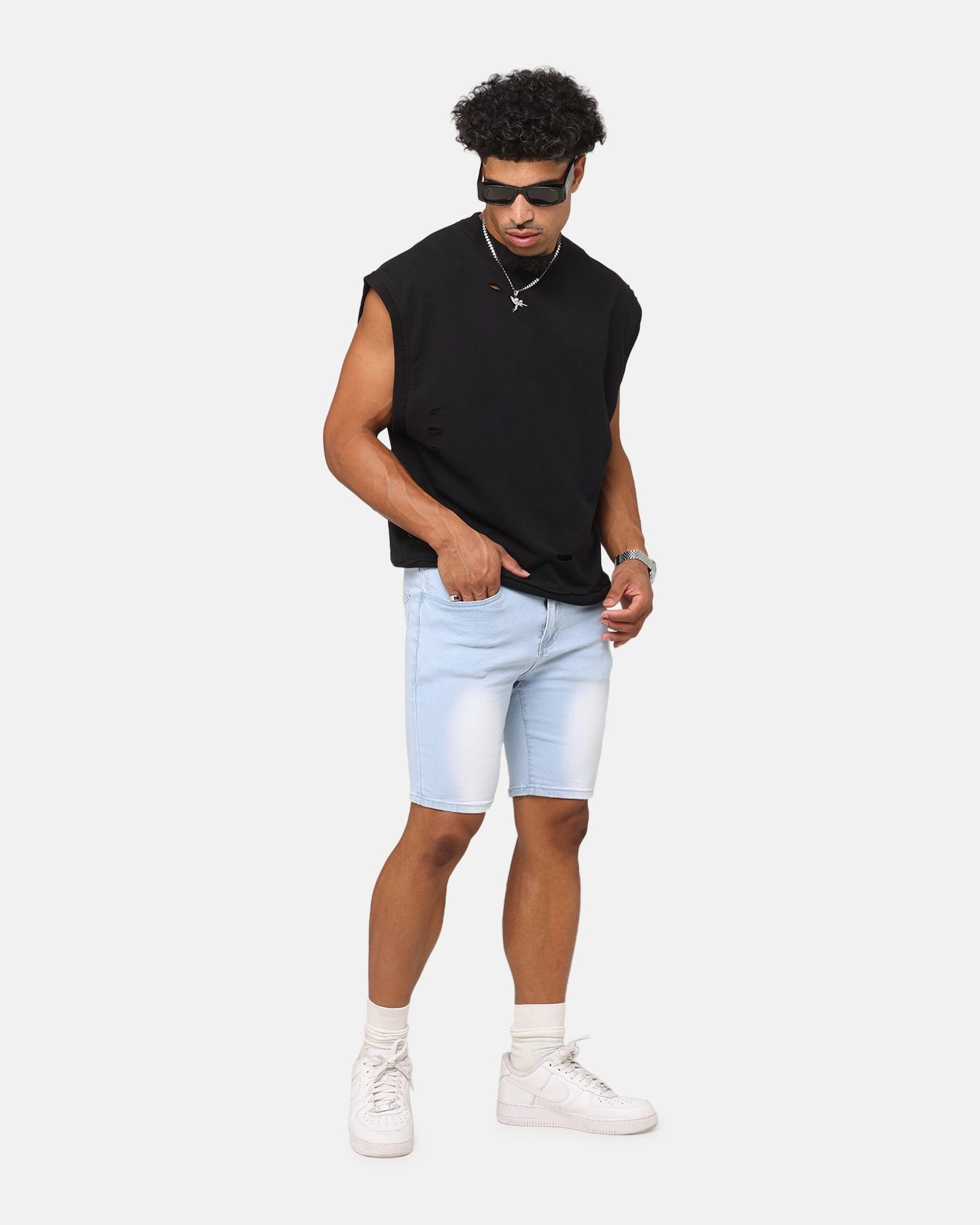 Saint Morta Dynasty Denim Shorts Pale Blue Wear Resistant Fabric