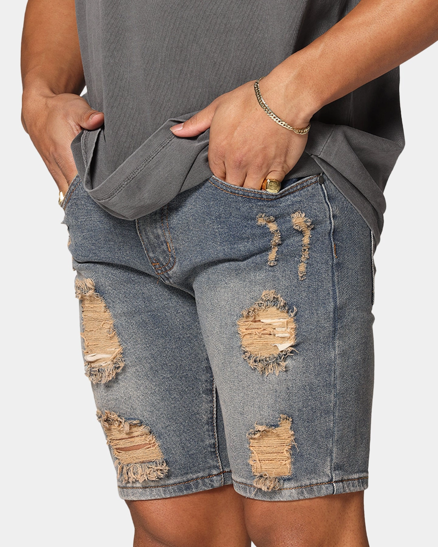 Tapered leg Saint Morta Dynasty Thrash V2 Denim Shorts Dirty Denim