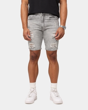 Tapered leg Saint Morta Dynasty Thrash V2 Denim Shorts Vintage Grey