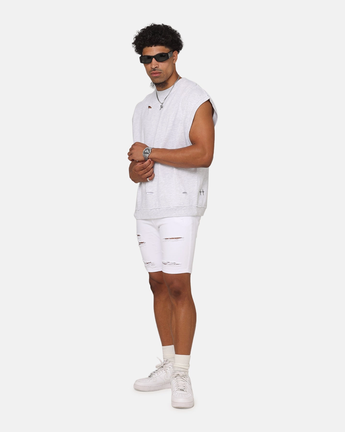 Athletic Look Saint Morta Dynasty Thrash V2 Denim Shorts White
