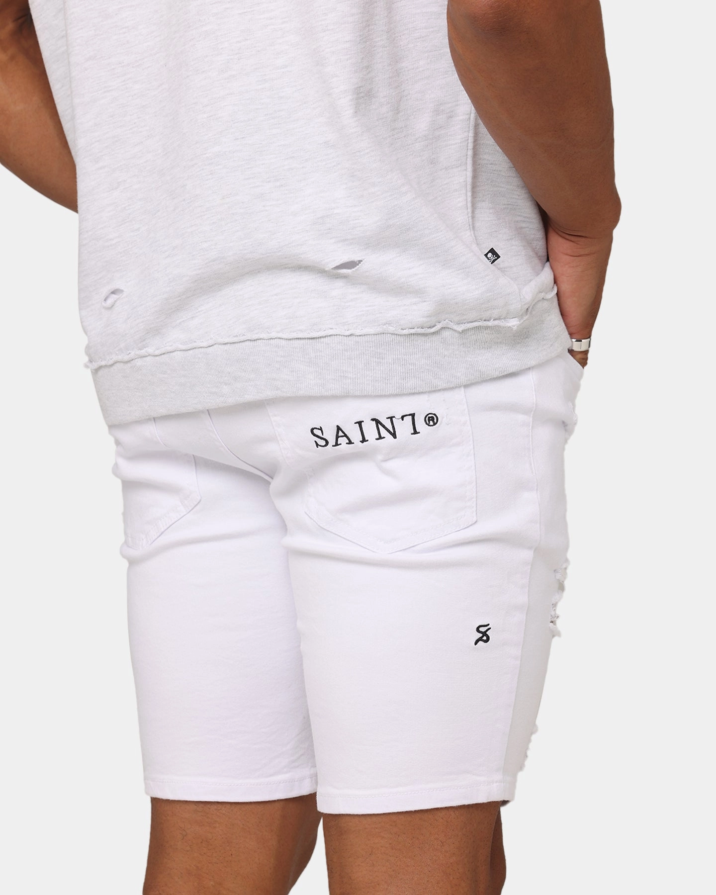 Home Style Saint Morta Dynasty Thrash V2 Denim Shorts White