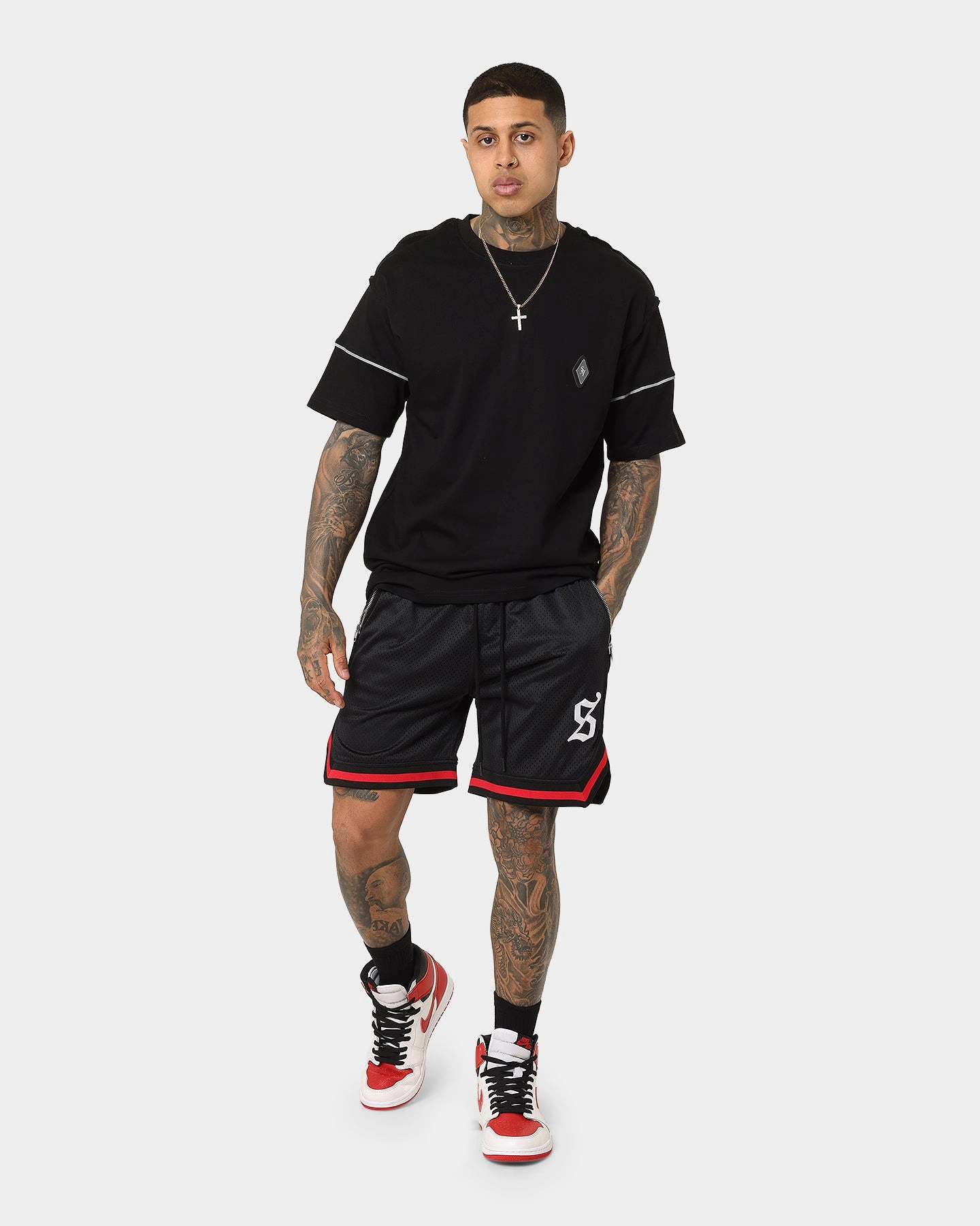Unisex style Chafe Resistant Lining Saint Morta Envogue All-Star Basketball Shorts Black/Red