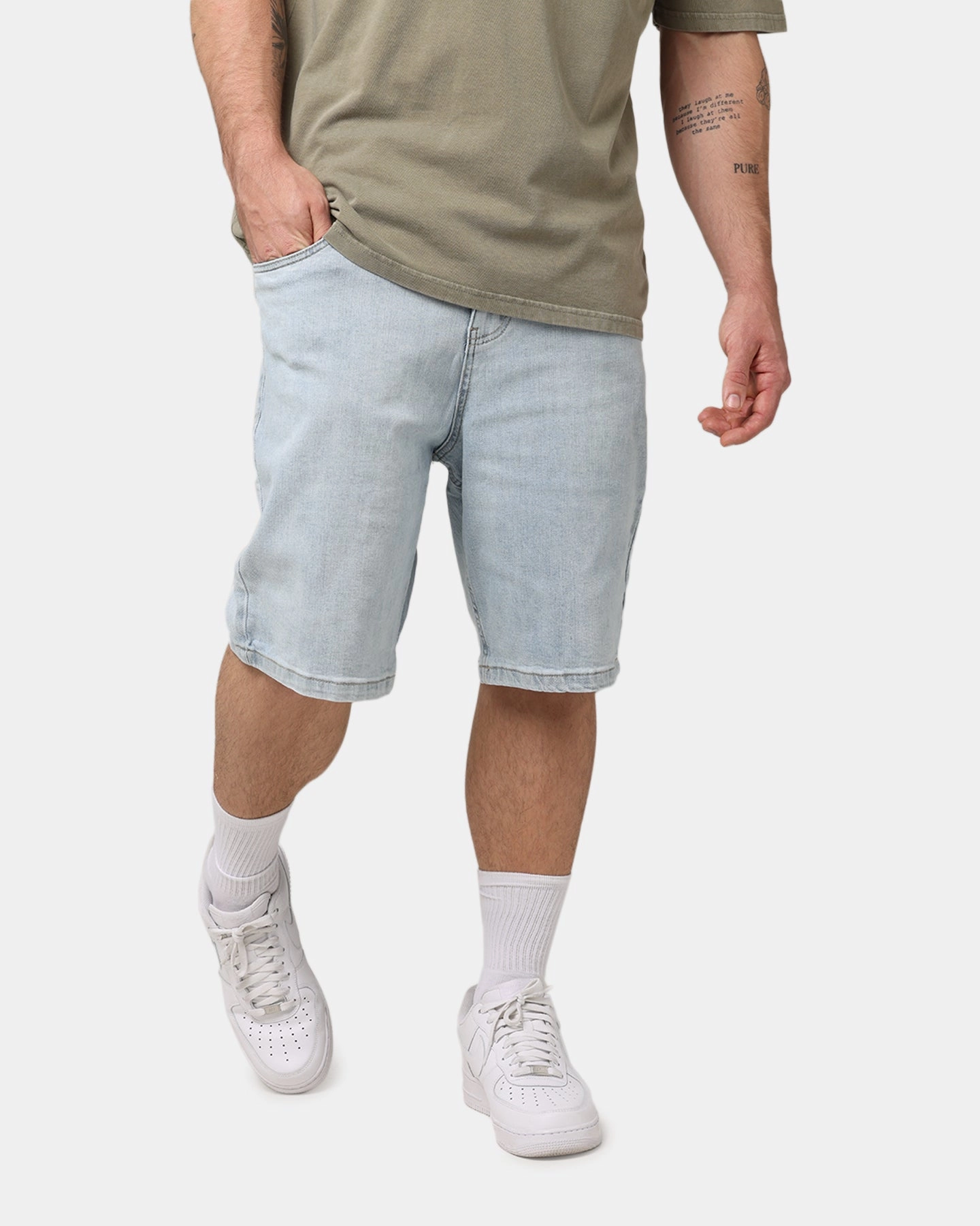 Saint Morta Essential Denim Shorts Light Blue Denim tie-dye look Wide Leg Silhouette