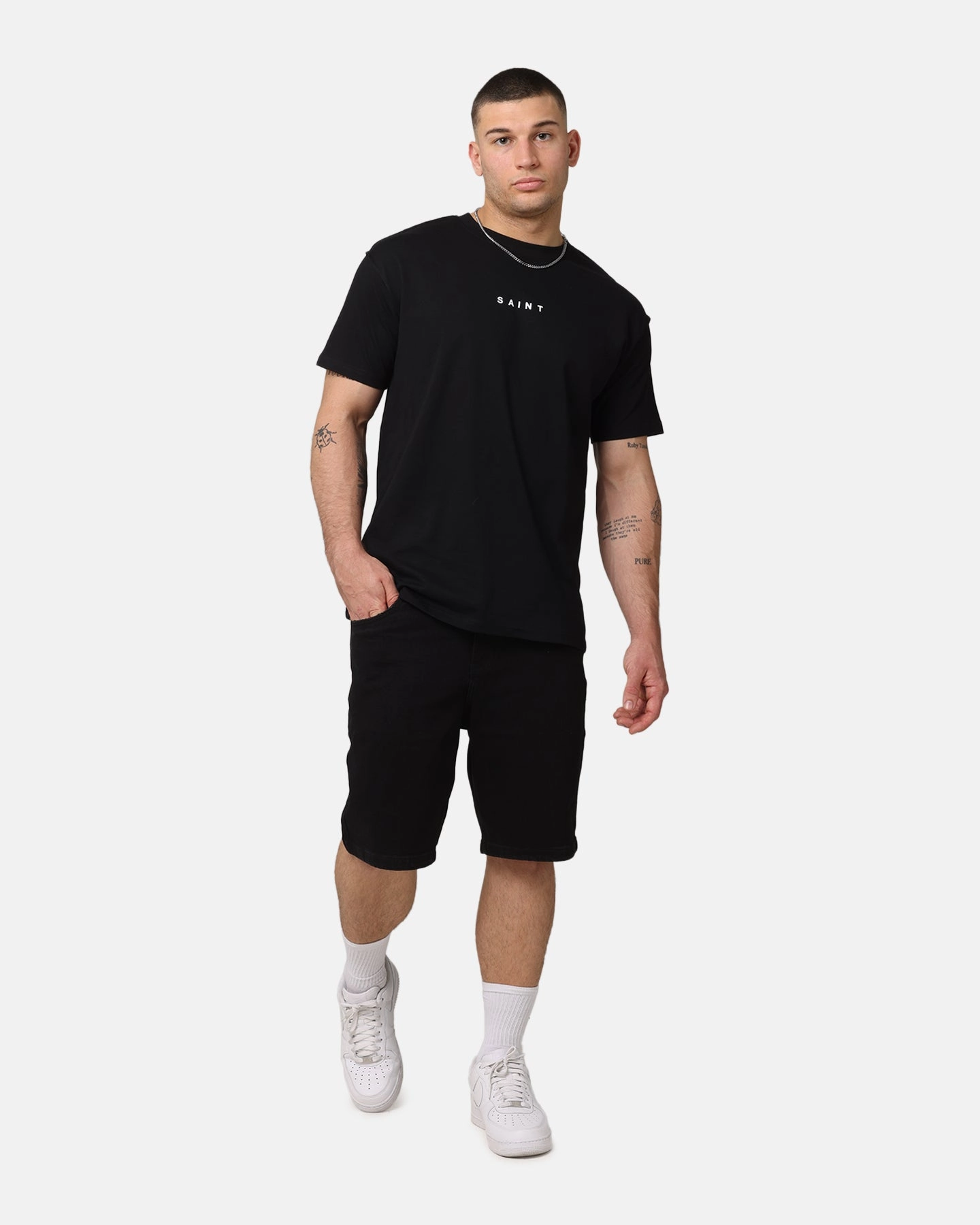 Gym Wear compression support Saint Morta Essential Denim Shorts Washed Black