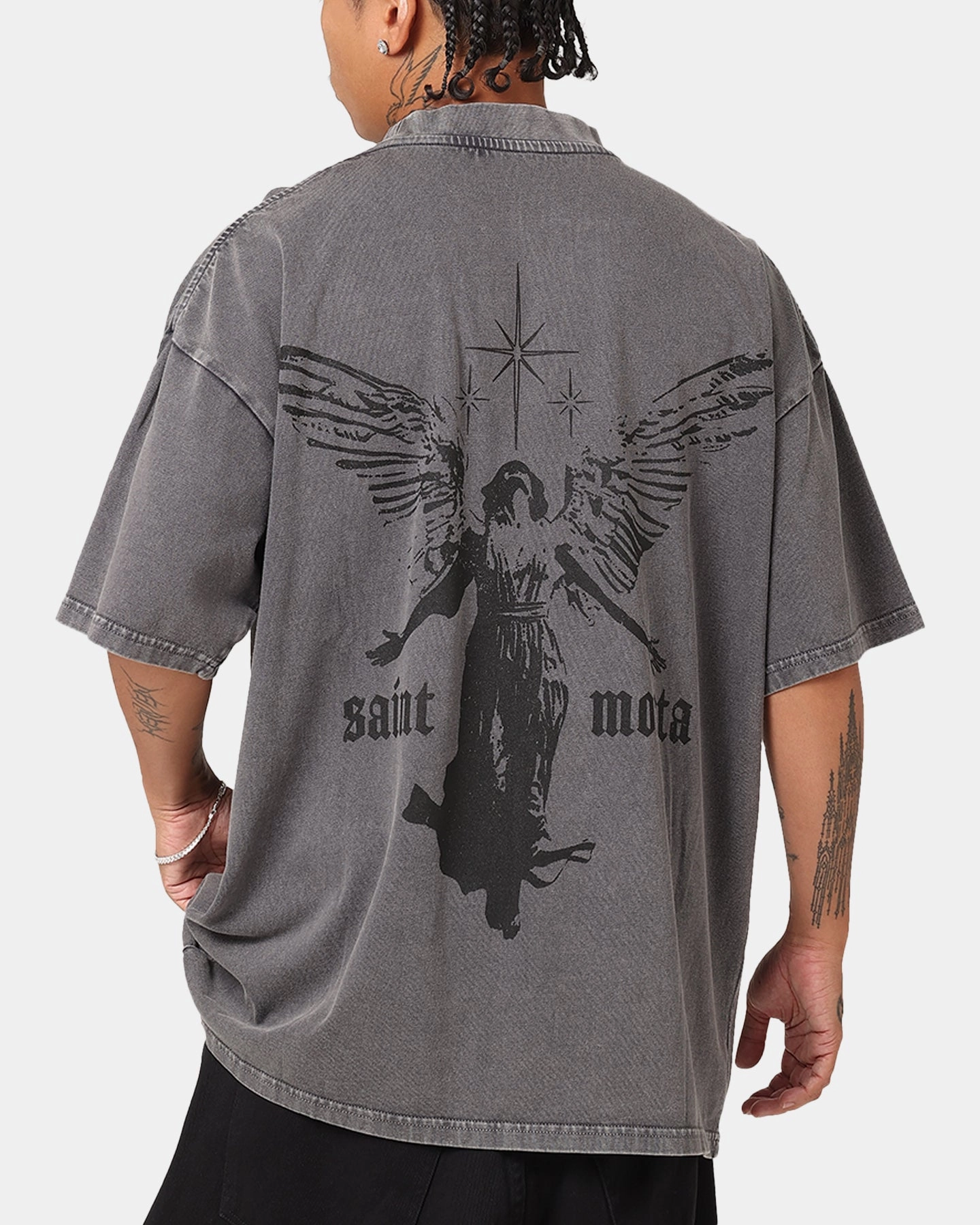 Distressed Hem Finish Chafe Free Armhole Saint Morta Ethereal T-Shirt Washed Charcoal