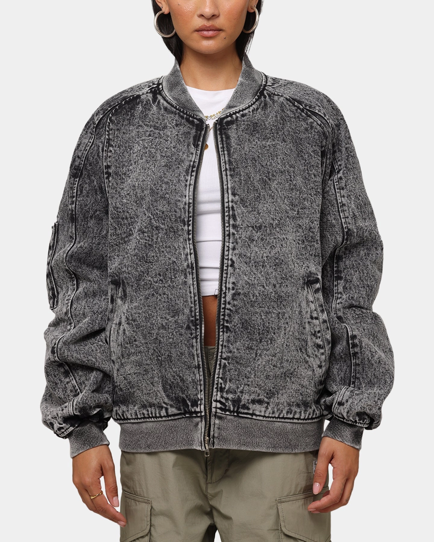 suitable for rainy days Patience Saint Morta Flight Denim Jacket Black Stonewash