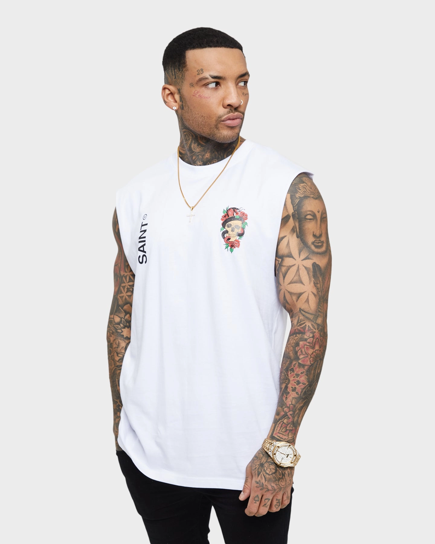 Saint Morta Forbidden Muscle Singlet White Bold Statement