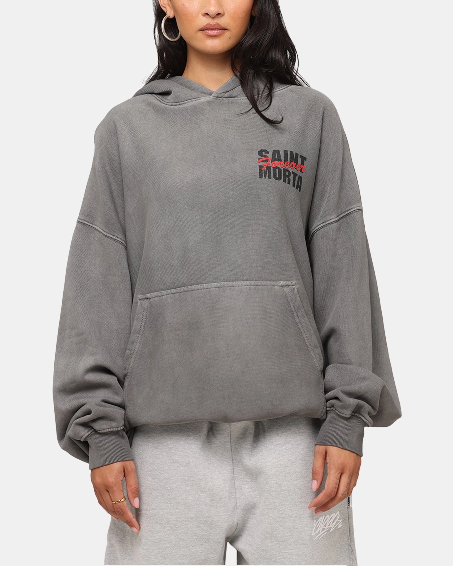 Saint Morta Forever Boxy Hoodie Washed Charcoal Suede