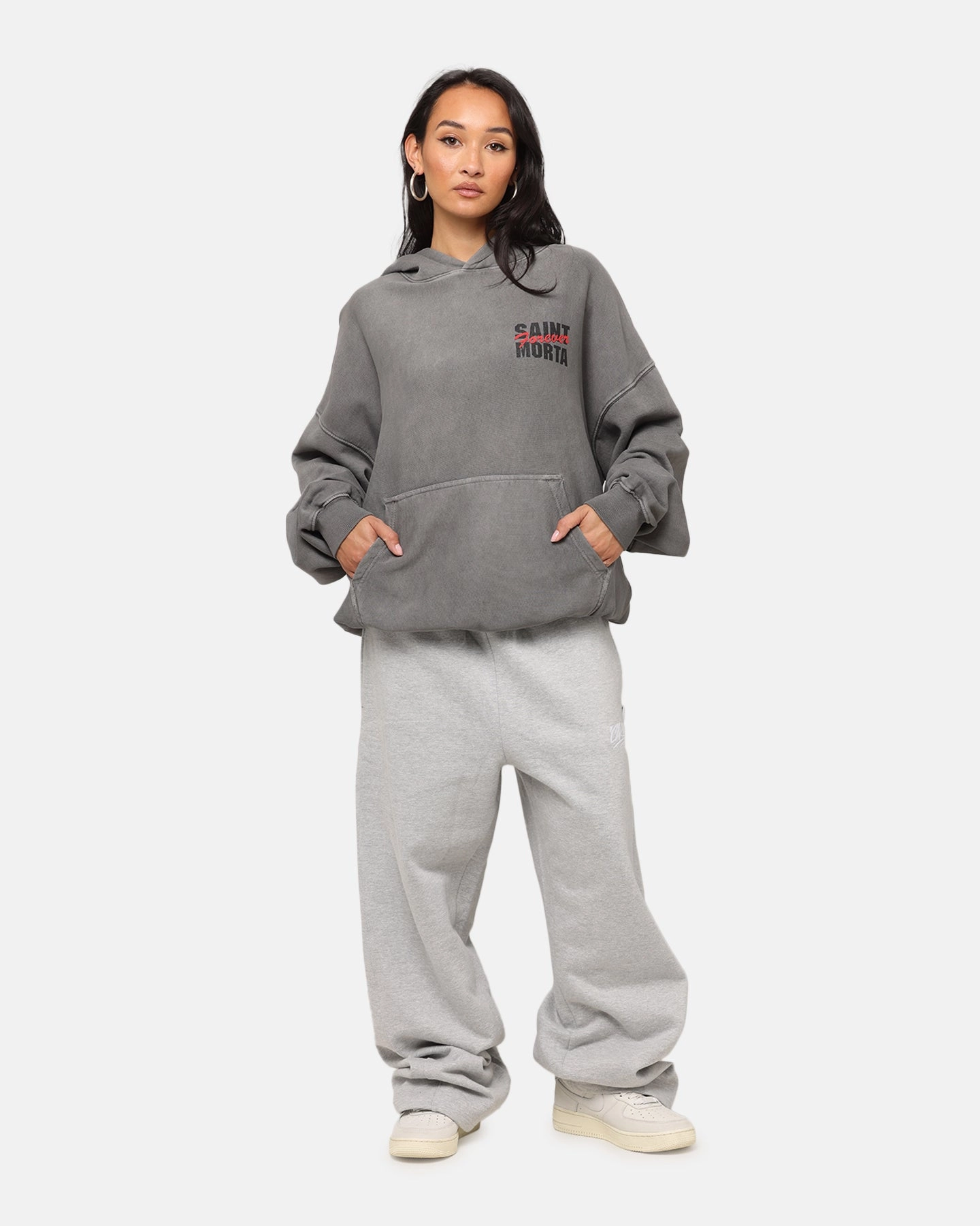 Saint Morta Forever Boxy Hoodie Washed Charcoal Customizable Fit