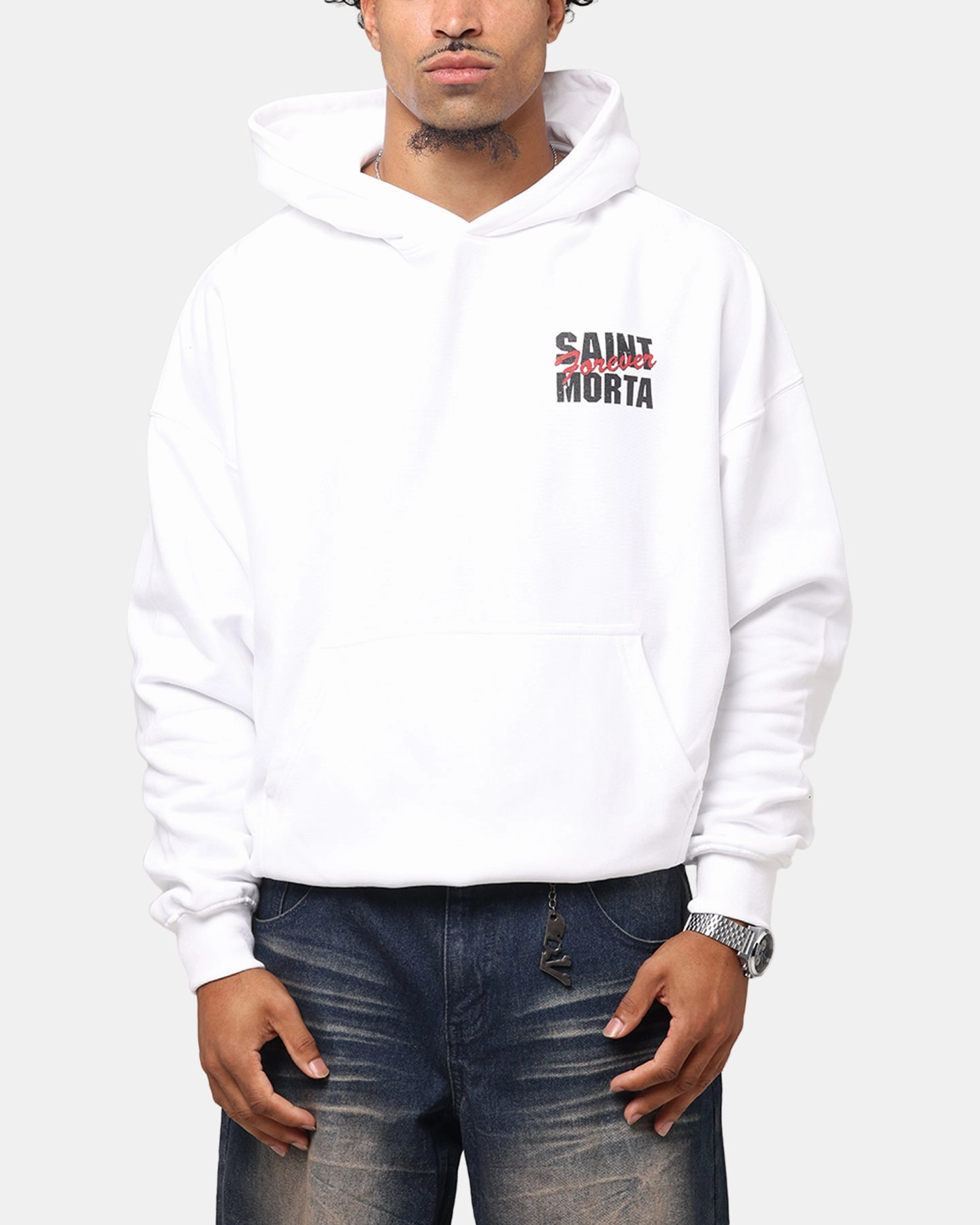 Saint Morta Forever Boxy Hoodie White Anti Static Material