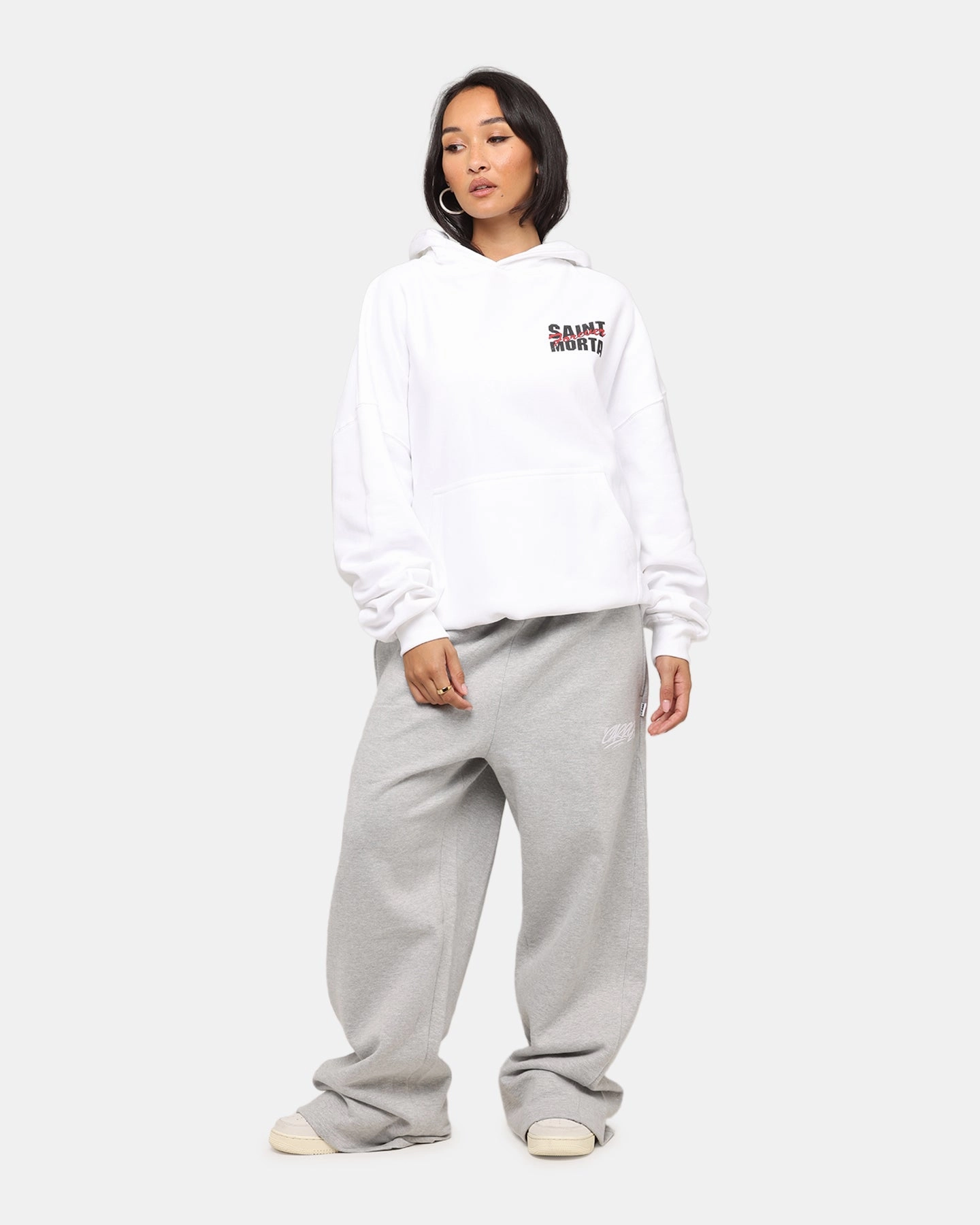Flexible Shell Raglan Sleeve Construction Saint Morta Forever Boxy Hoodie White