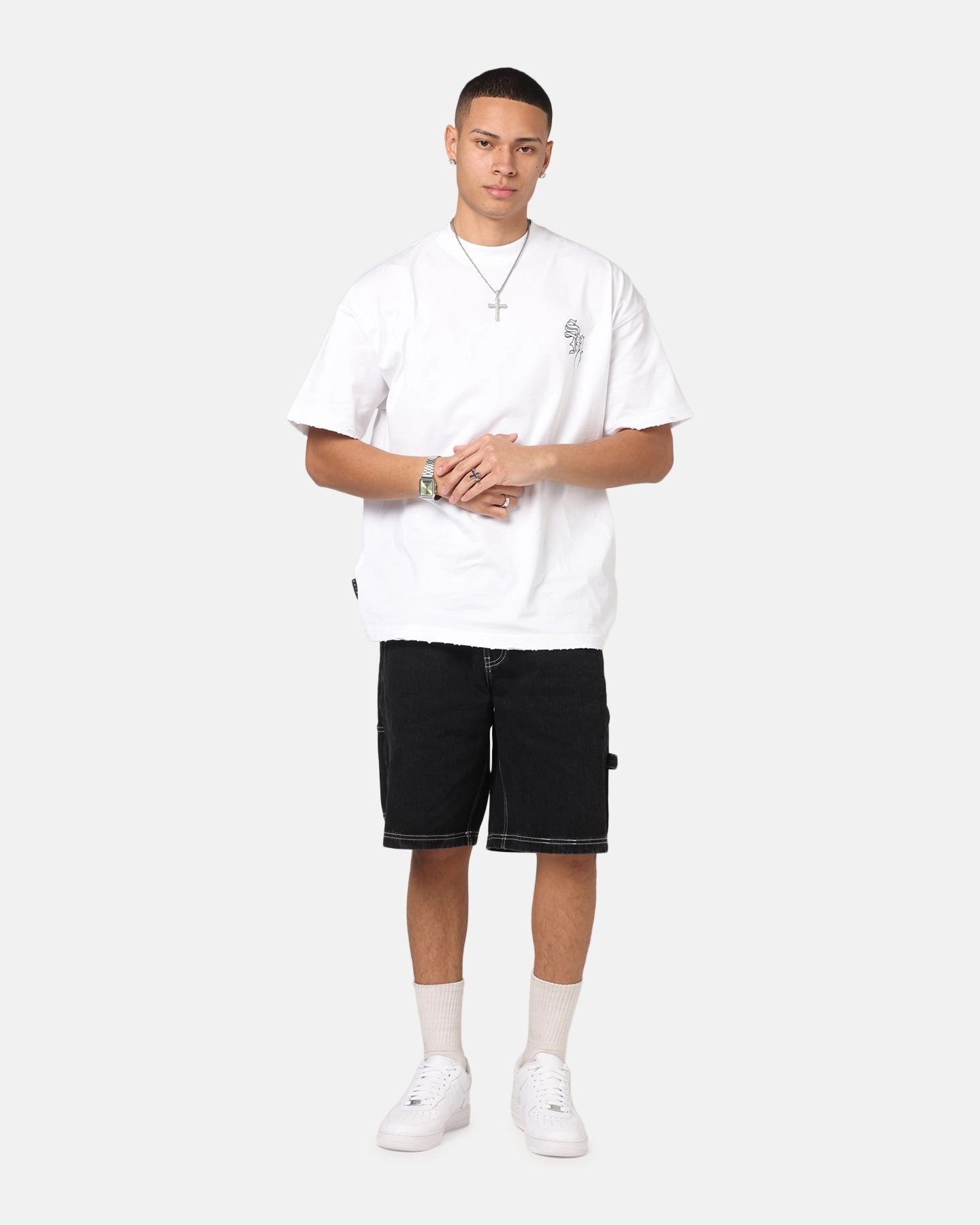 Layered Look Saint Morta Fray Boxy T-Shirt White