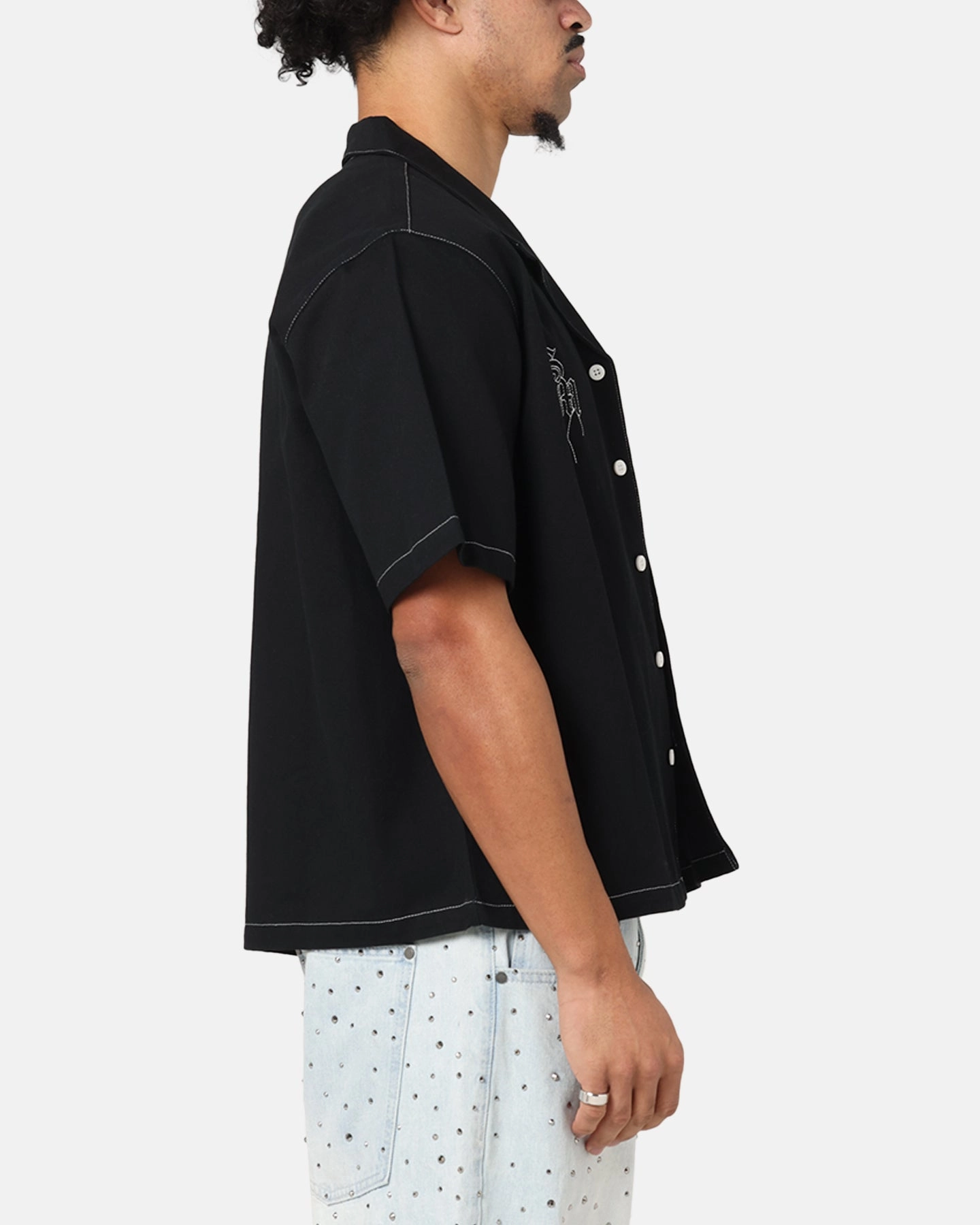 Beach Wear Saint Morta Fray Contrast Button Up Shirt Contrast Black