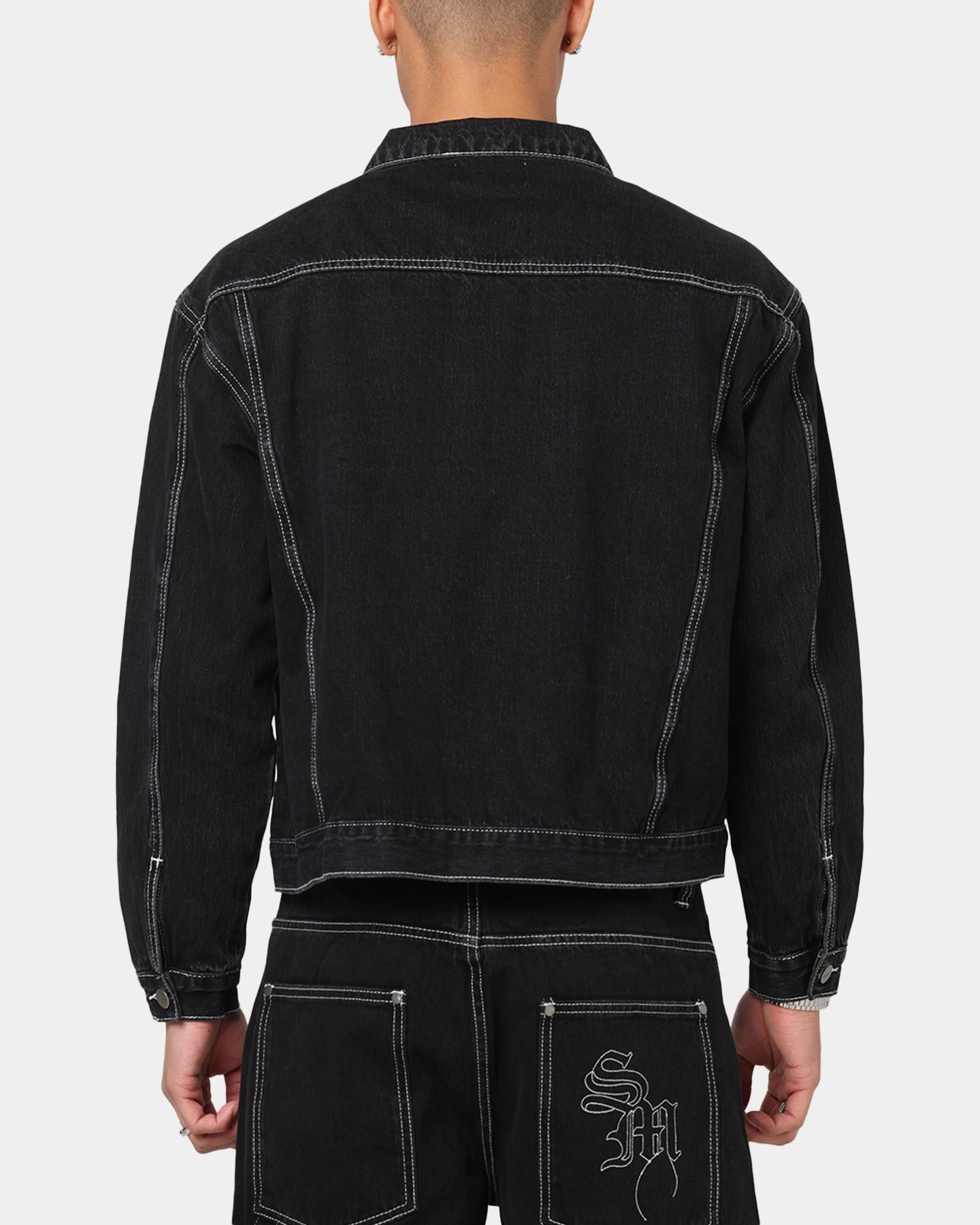 Smooth Feel Functional Warmth Saint Morta Fray Trucker Denim Jacket Contrast Black