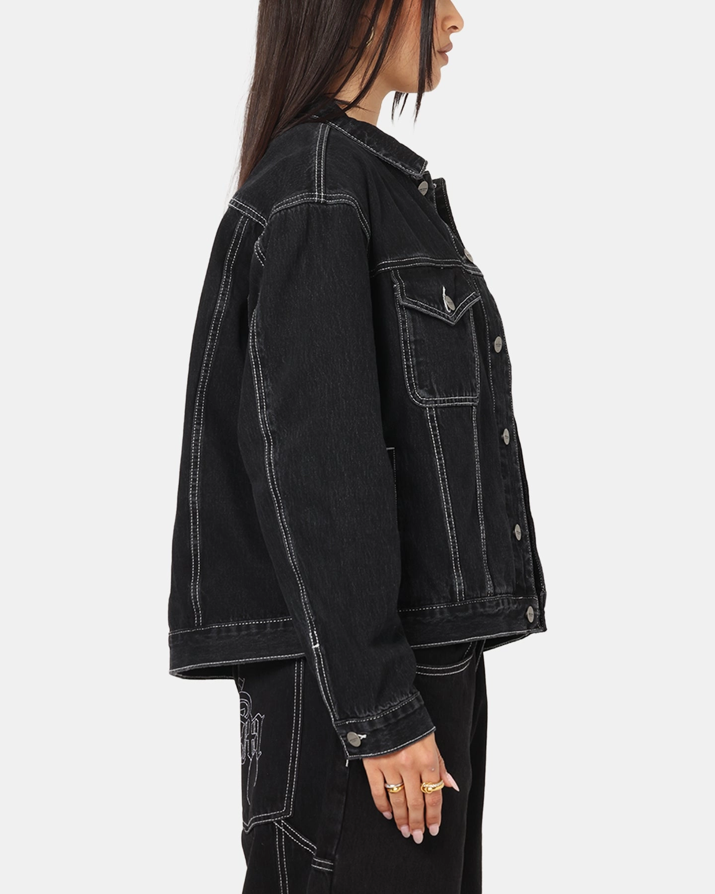 Saint Morta Fray Trucker Denim Jacket Contrast Black Urban Ease Equity