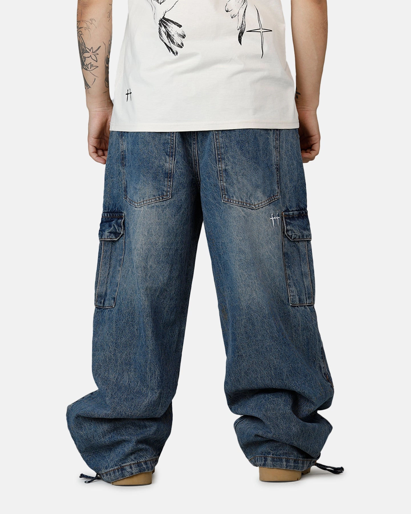 Casual Comfort Look Flexible Knee Articulation Saint Morta Gothic Denim Cargo Pants Dirty Denim